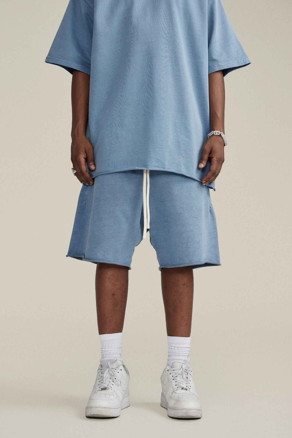 410GSM Men's Distressed Vintage-Wash Raw-Hem Shorts