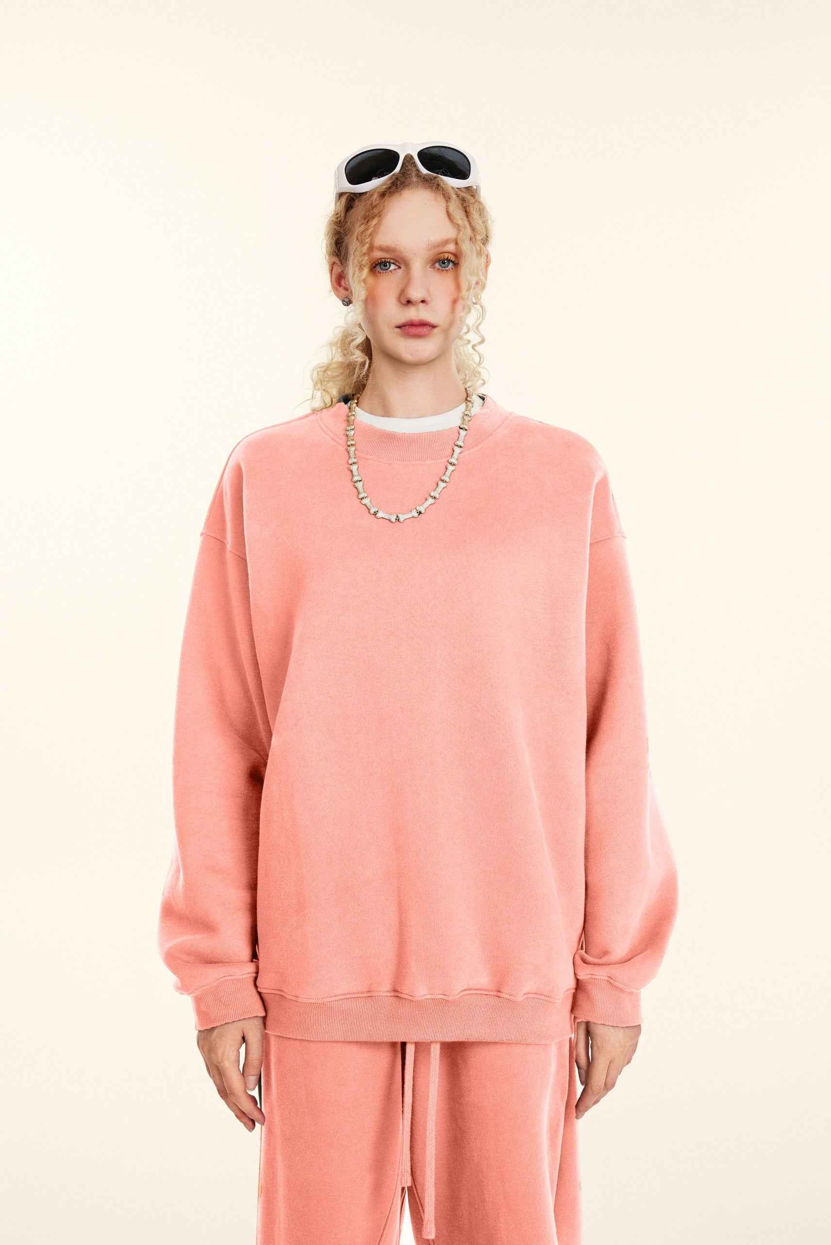 345GSM Women’s Solid-Color Crew Neck  Relaxed Fit Sweatshirt