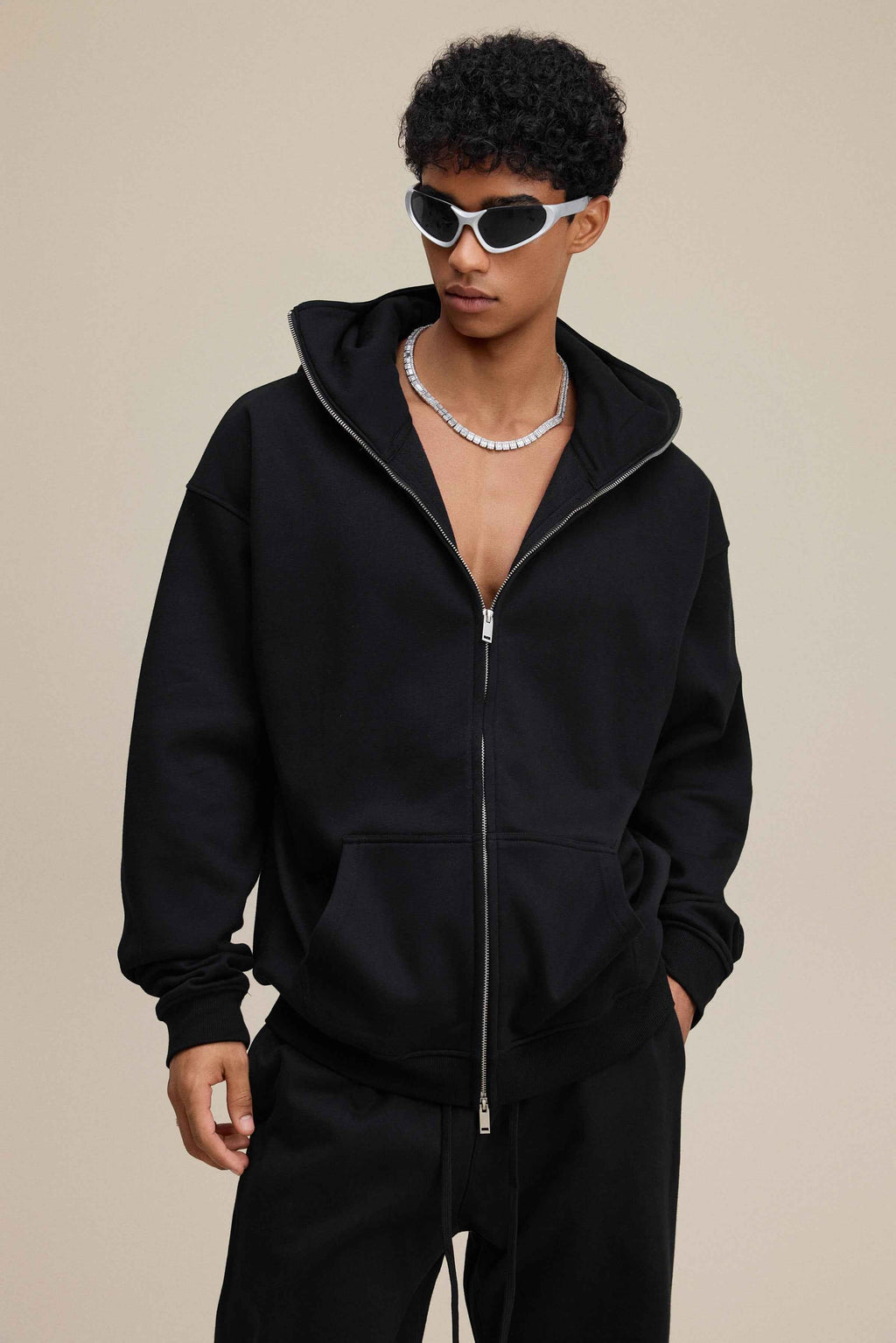 340GSM Men's Zip-Up Windproof Face-Mask Hoodie | MUNSIEUR