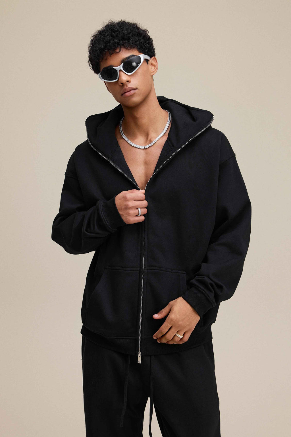 340GSM Men's Zip-Up Windproof Face-Mask Hoodie | MUNSIEUR