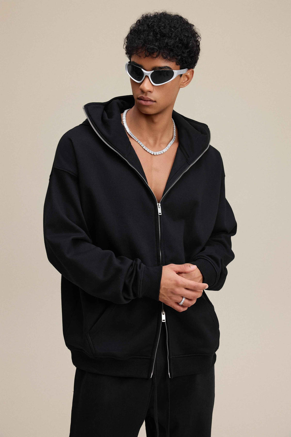 340GSM Men's Zip-Up Windproof Face-Mask Hoodie | MUNSIEUR