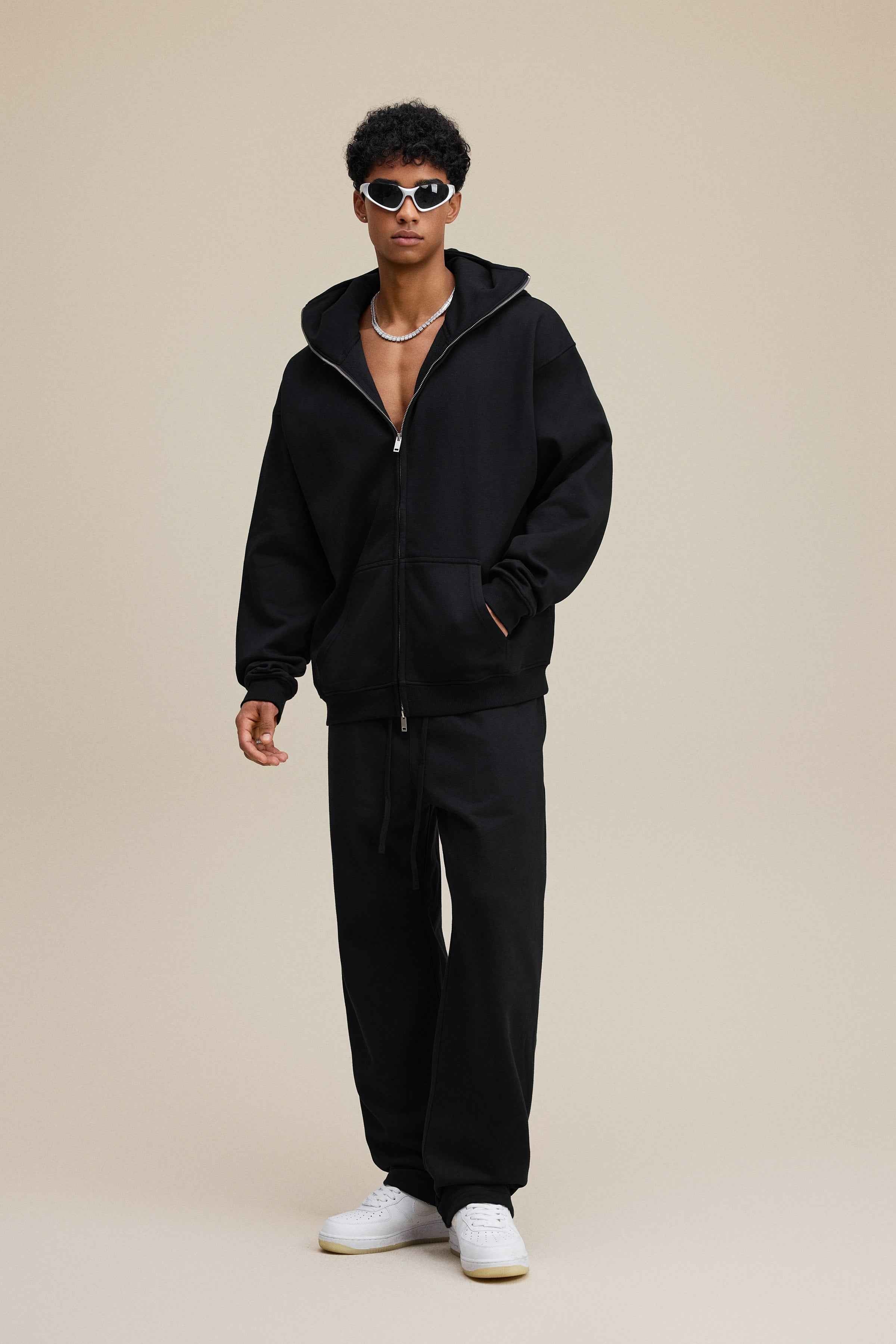 340GSM Men's Zip-Up Windproof Face-Mask Hoodie | MUNSIEUR