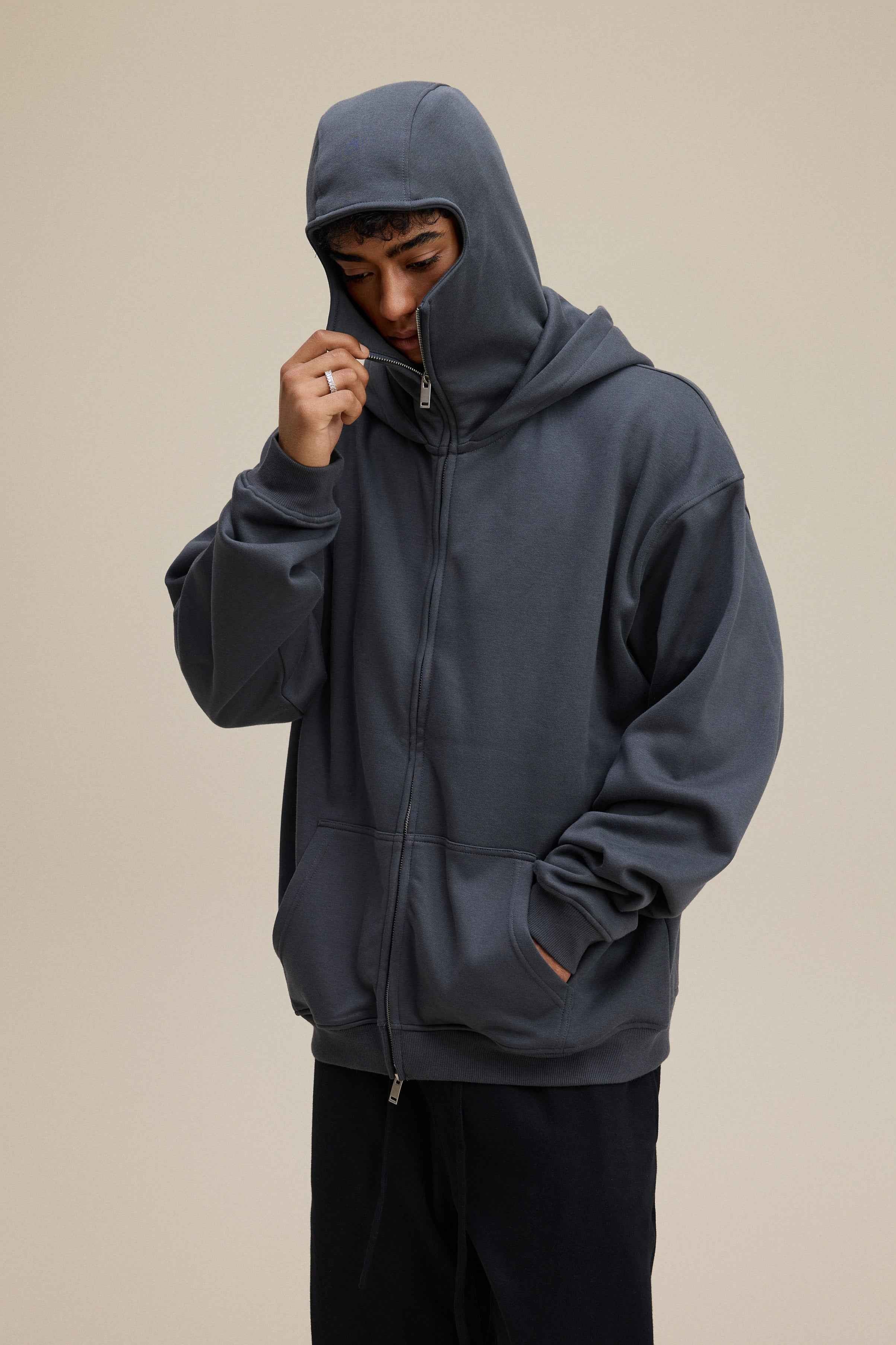 340GSM Men's Zip-Up Windproof Face-Mask Hoodie | MUNSIEUR