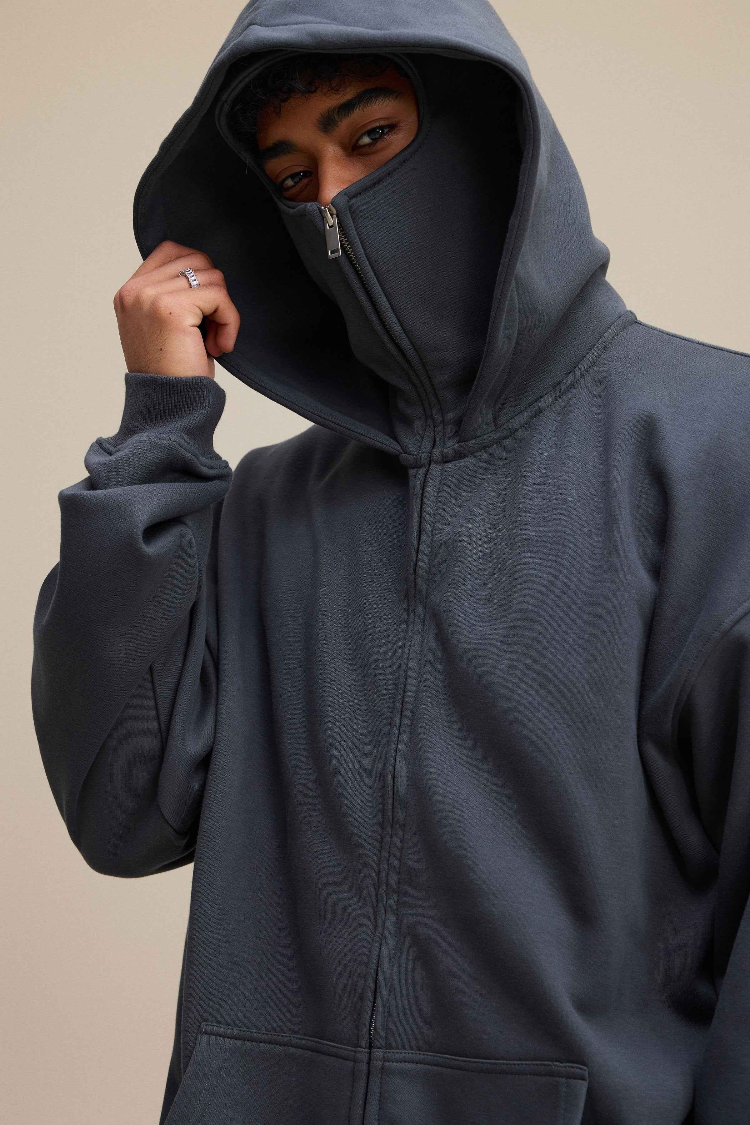340GSM Men's Zip-Up Windproof Face-Mask Hoodie | MUNSIEUR