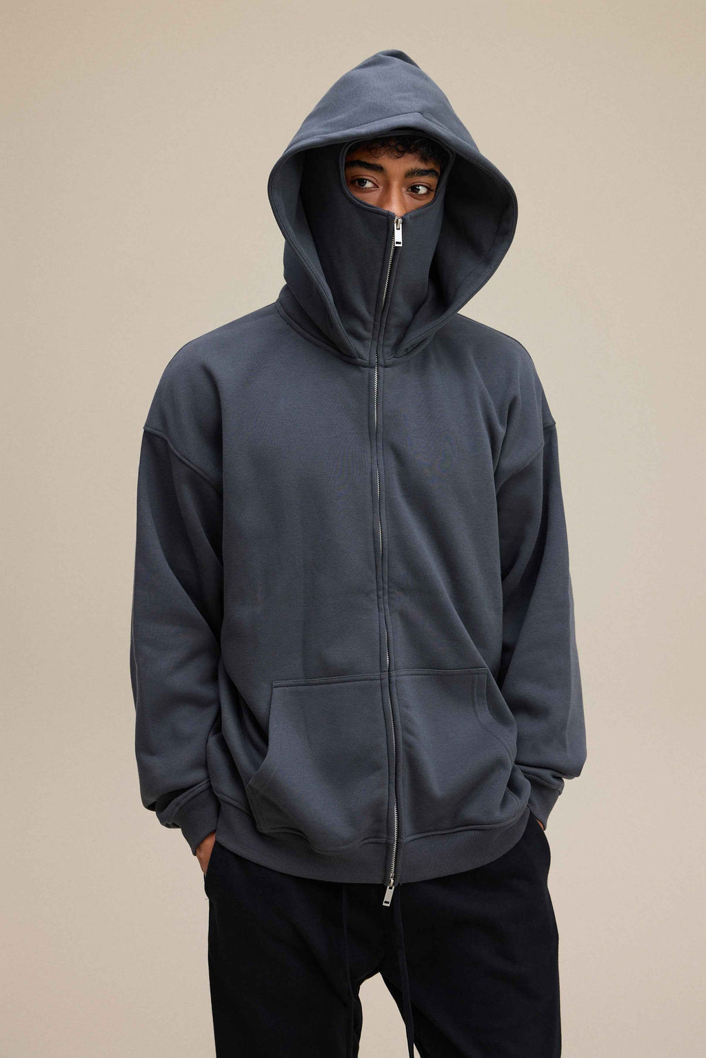 340GSM Men's Zip-Up Windproof Face-Mask Hoodie | MUNSIEUR