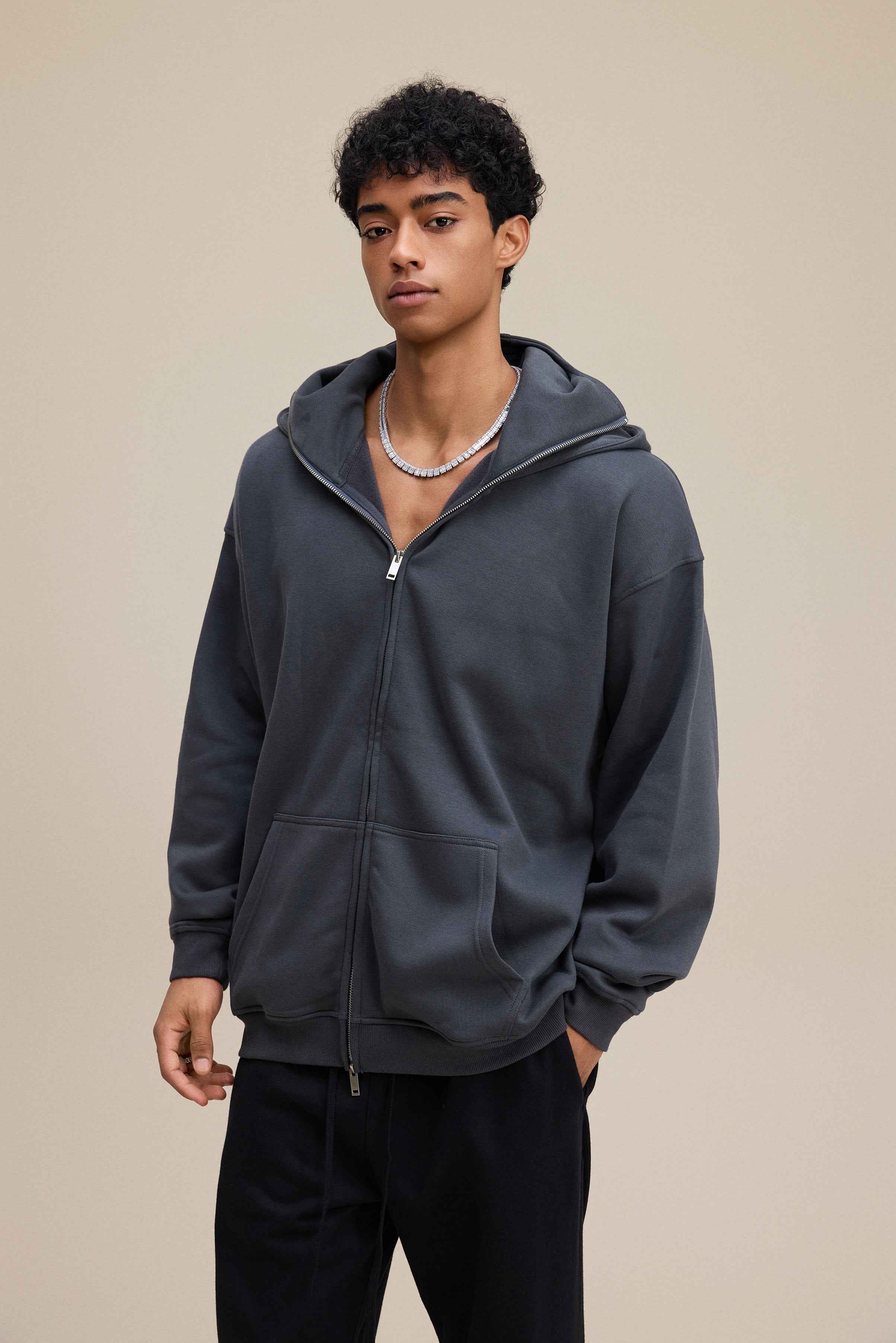340GSM Men's Zip-Up Windproof Face-Mask Hoodie | MUNSIEUR