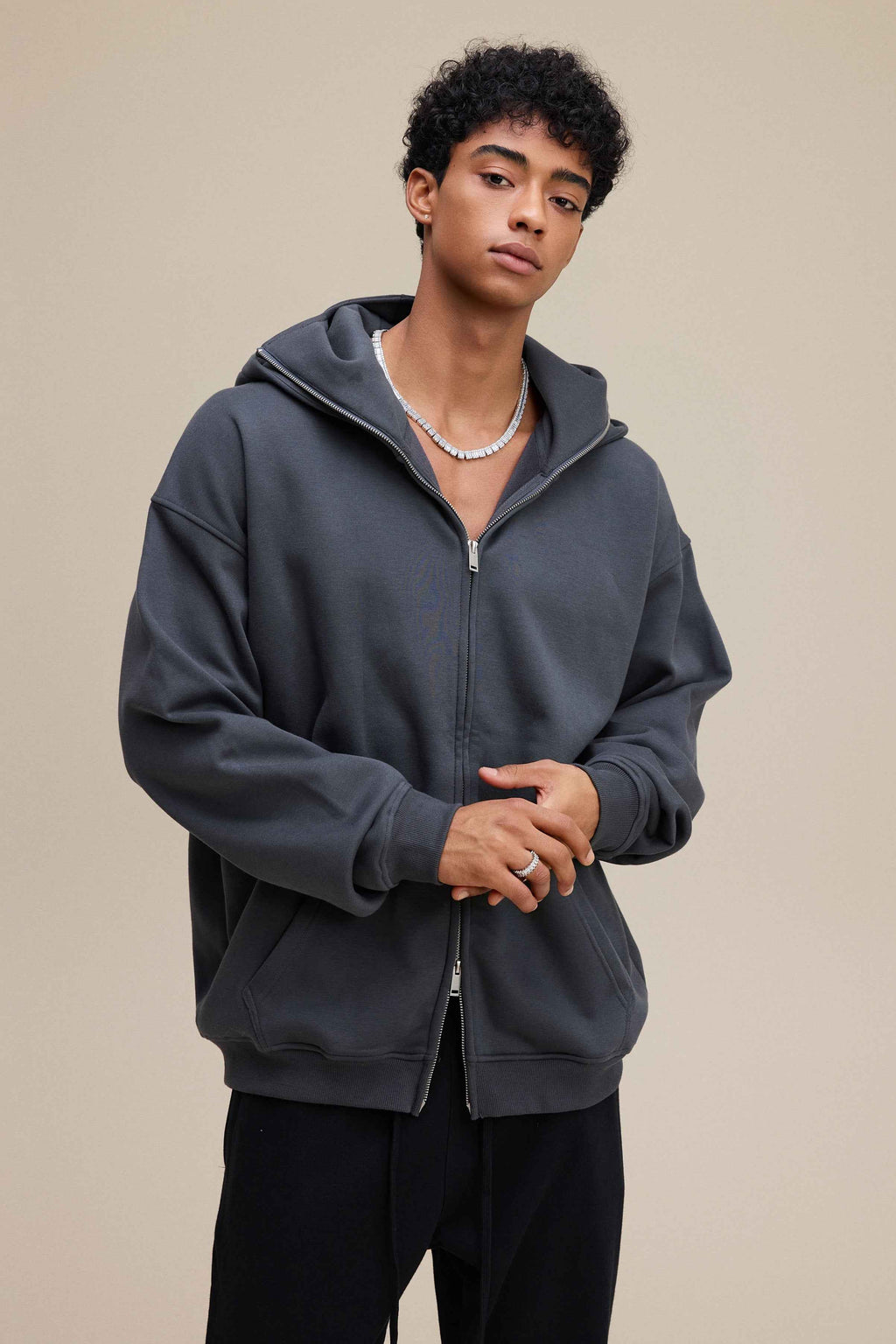 340GSM Men's Zip-Up Windproof Face-Mask Hoodie | MUNSIEUR