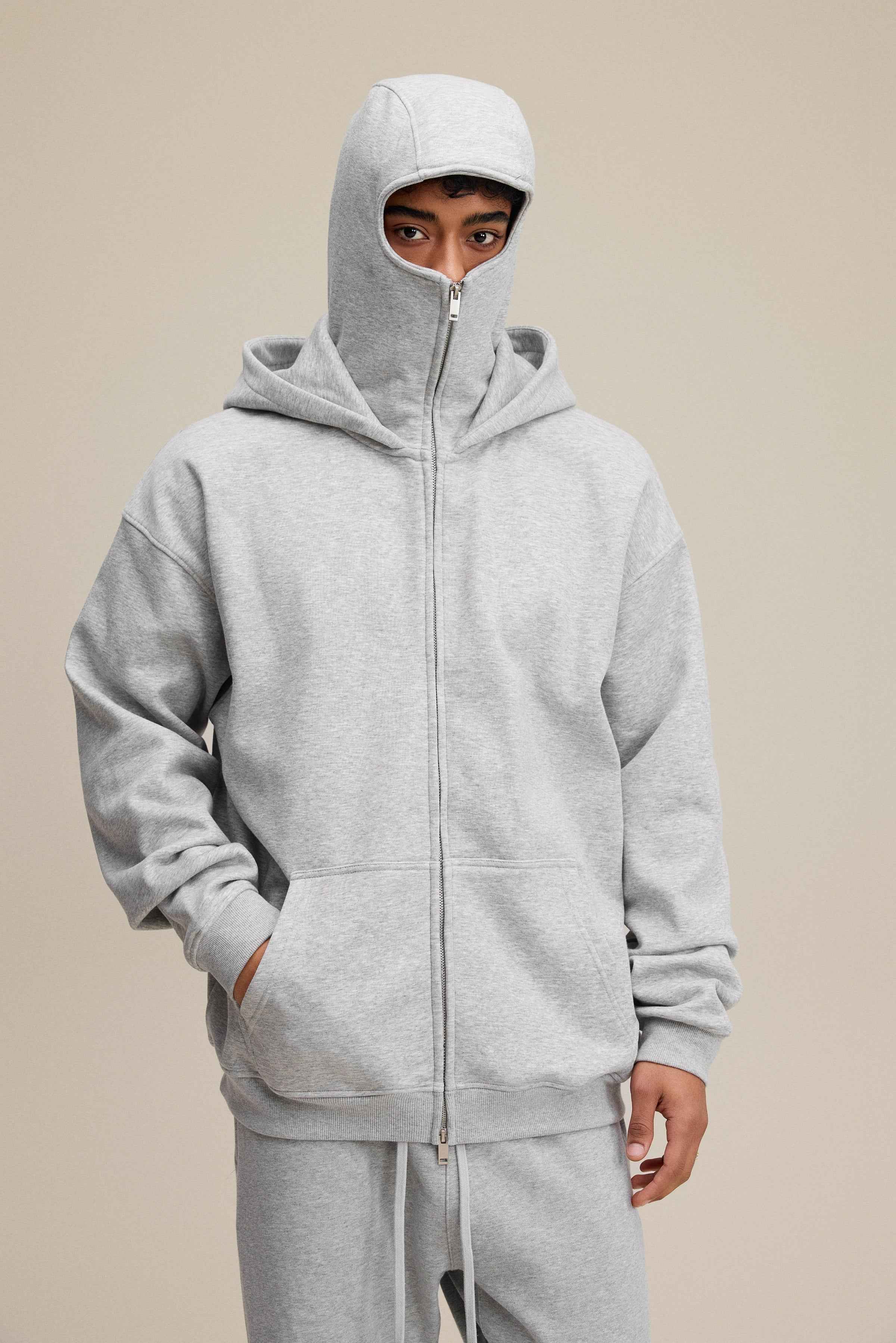 340GSM Men's Zip-Up Windproof Face-Mask Hoodie | MUNSIEUR