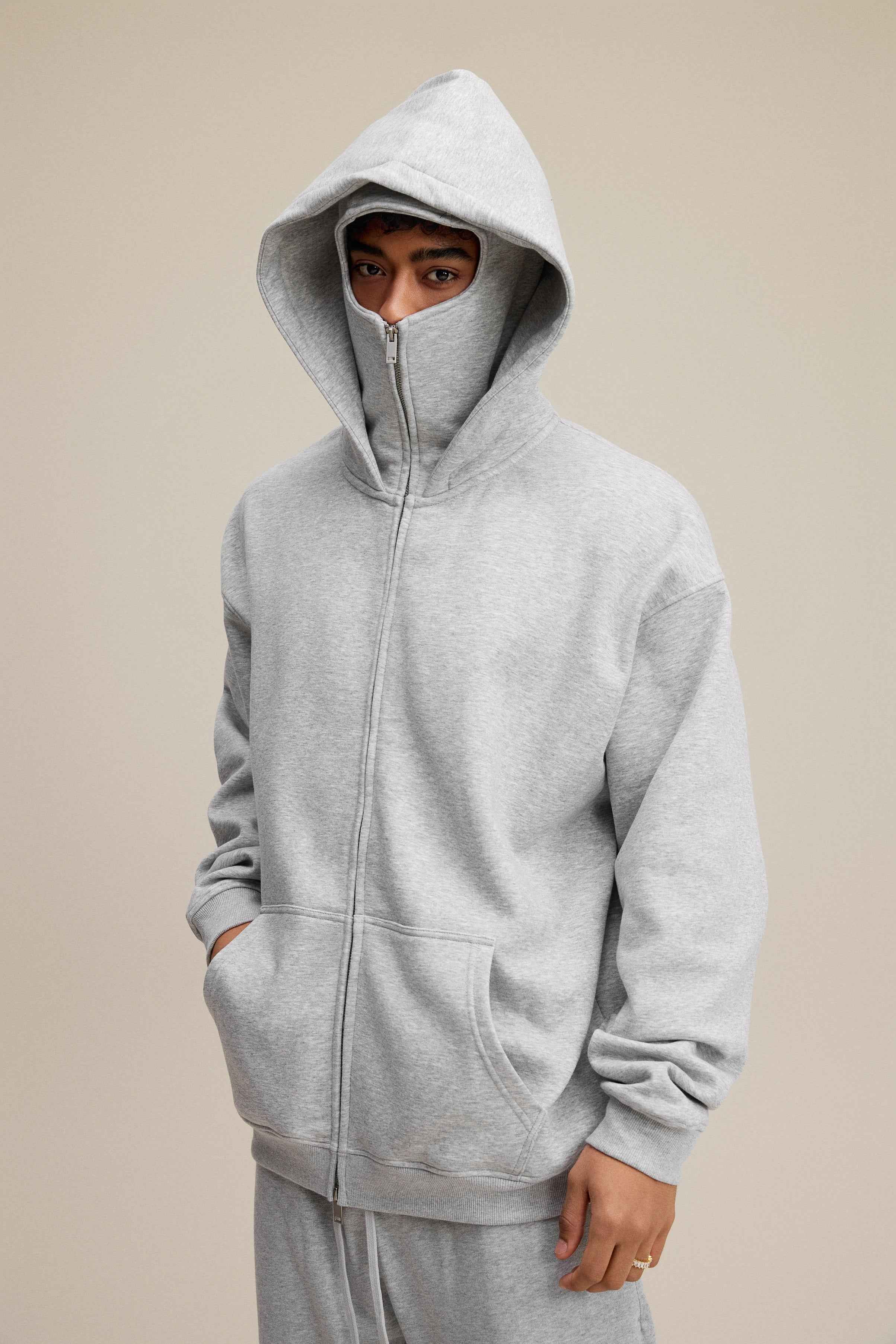 340GSM Men's Zip-Up Windproof Face-Mask Hoodie | MUNSIEUR