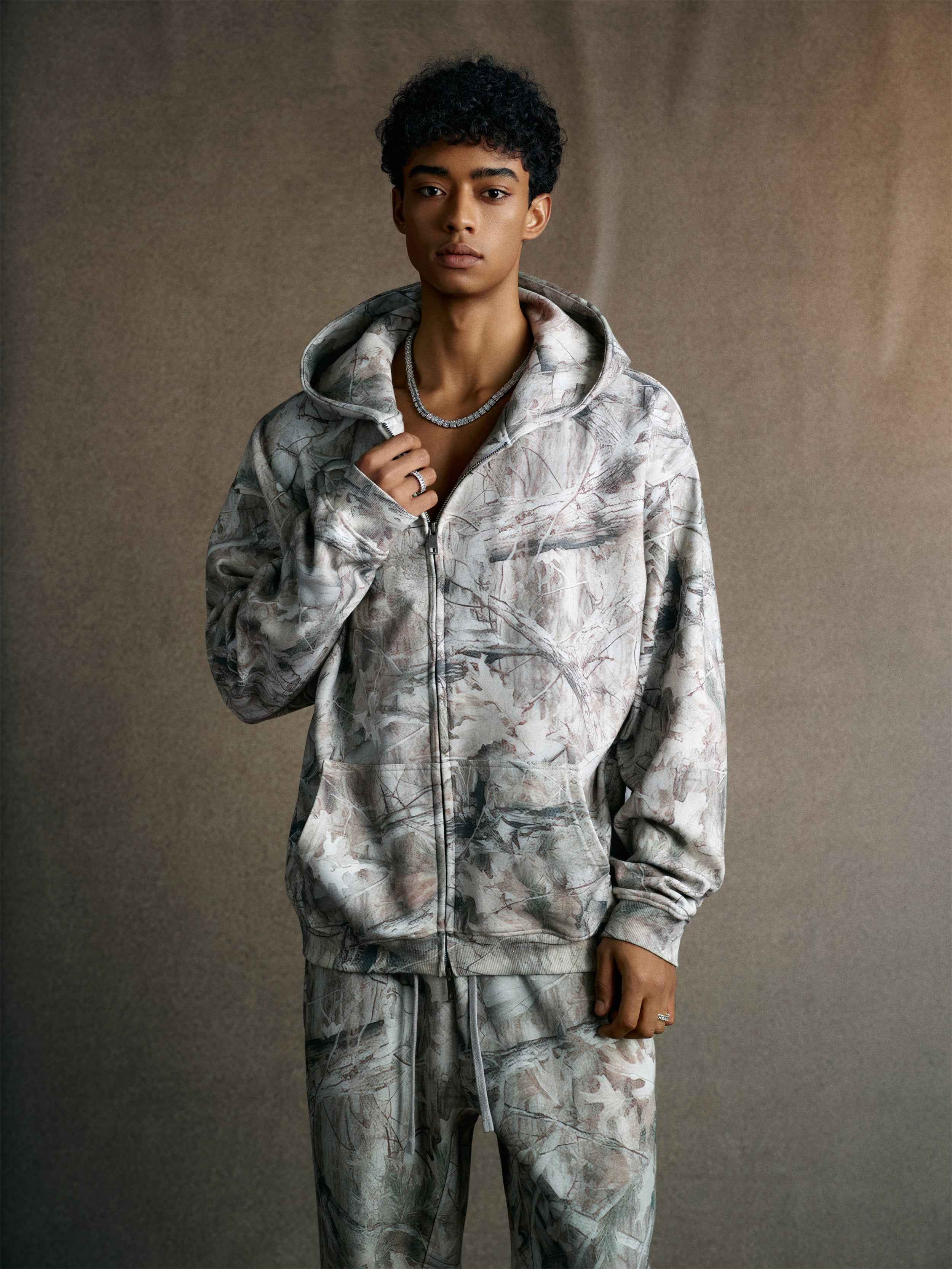 340GSM Unisex Desert Camouflage Zip-Up Hoodie | MUNSIEUR