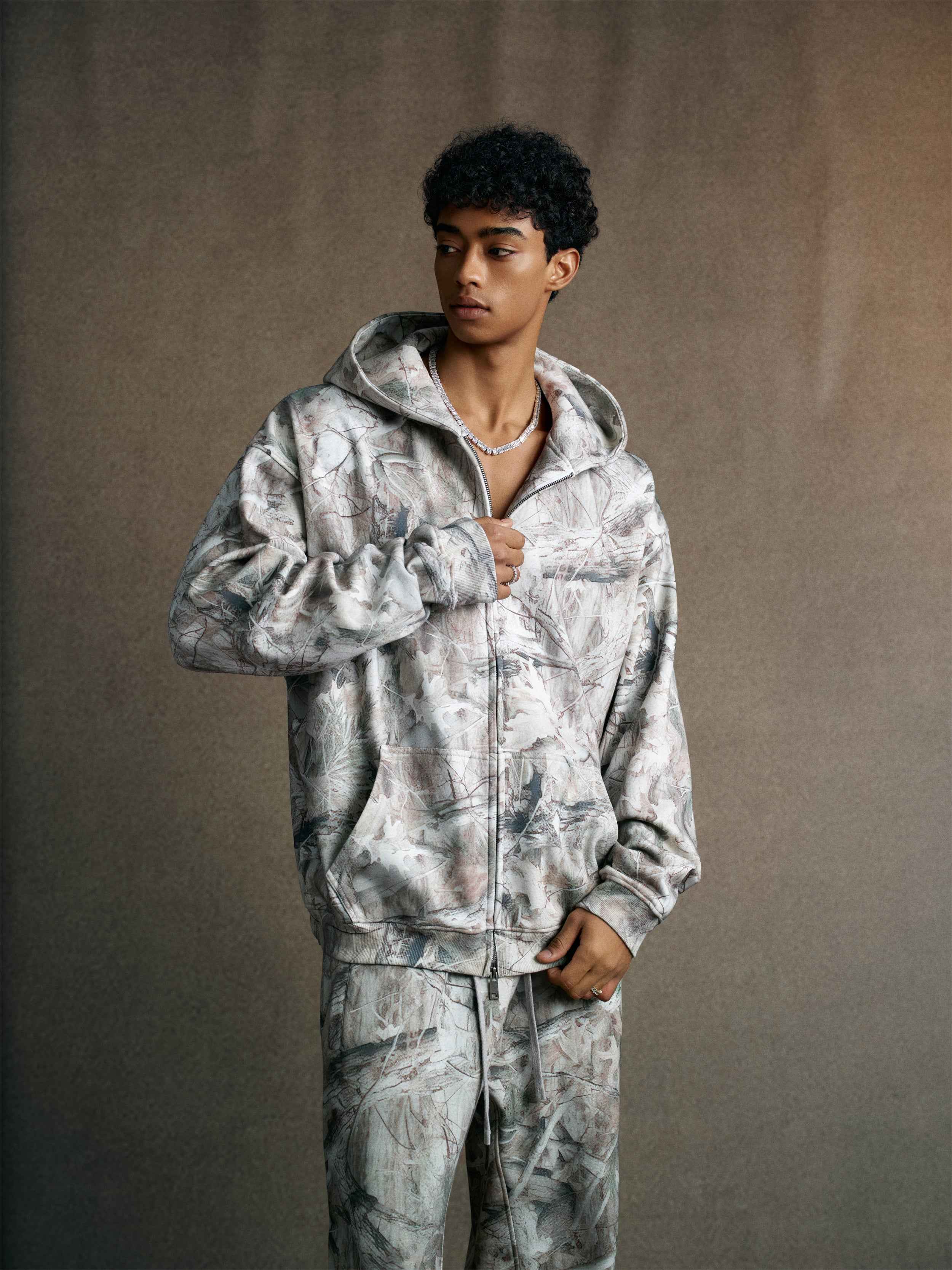 340GSM Unisex Desert Camouflage Zip-Up Hoodie | MUNSIEUR