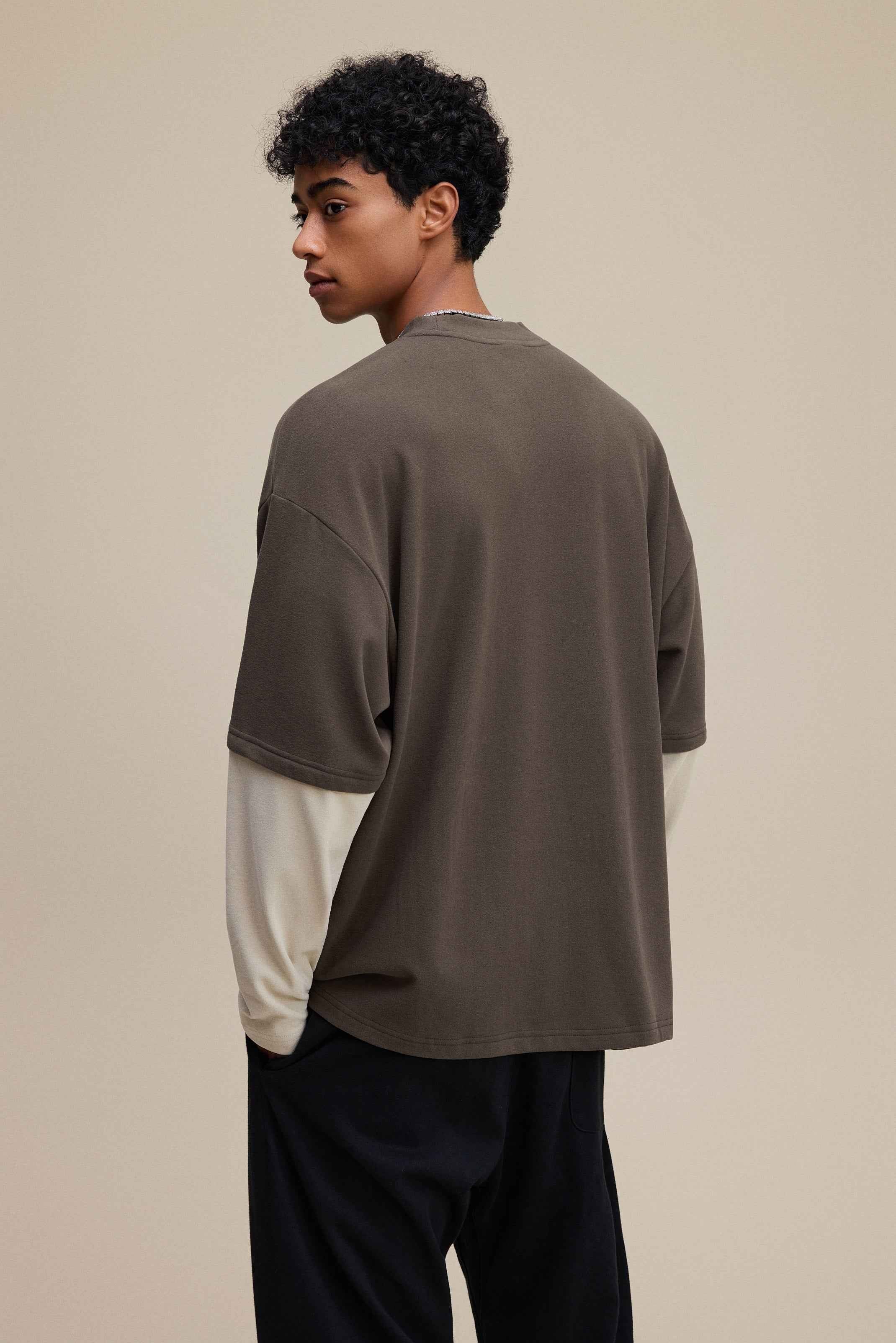 320GSM Unisex Faux Layered Solid Color Base Layer Long-Sleeve Tee