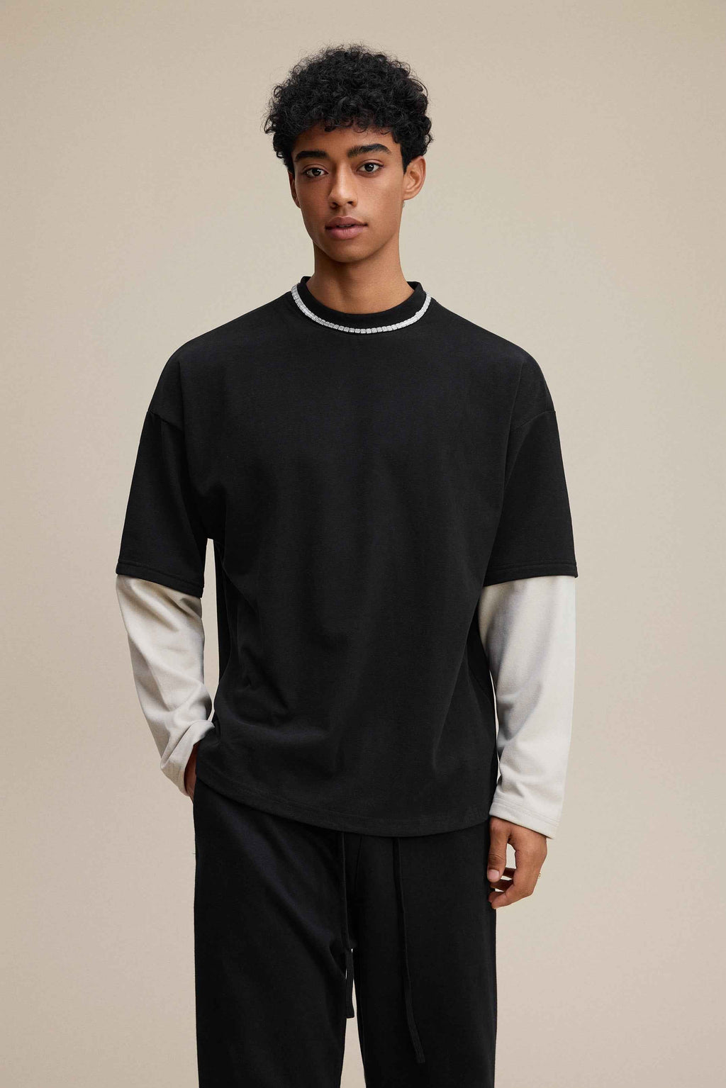 320GSM Unisex Faux Layered Solid Color Base Layer Long-Sleeve Tee