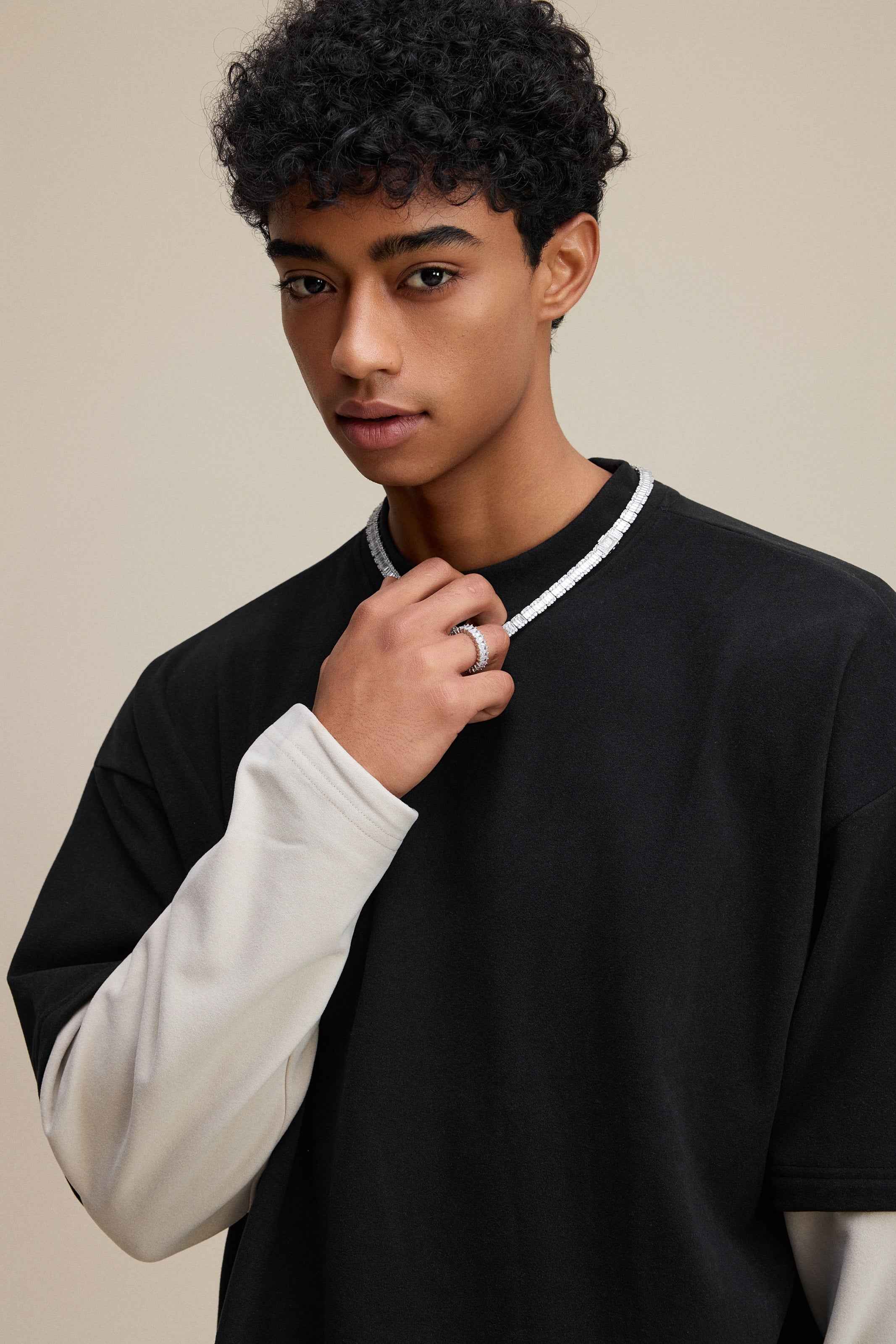 320GSM Unisex Faux Layered Solid Color Base Layer Long-Sleeve Tee