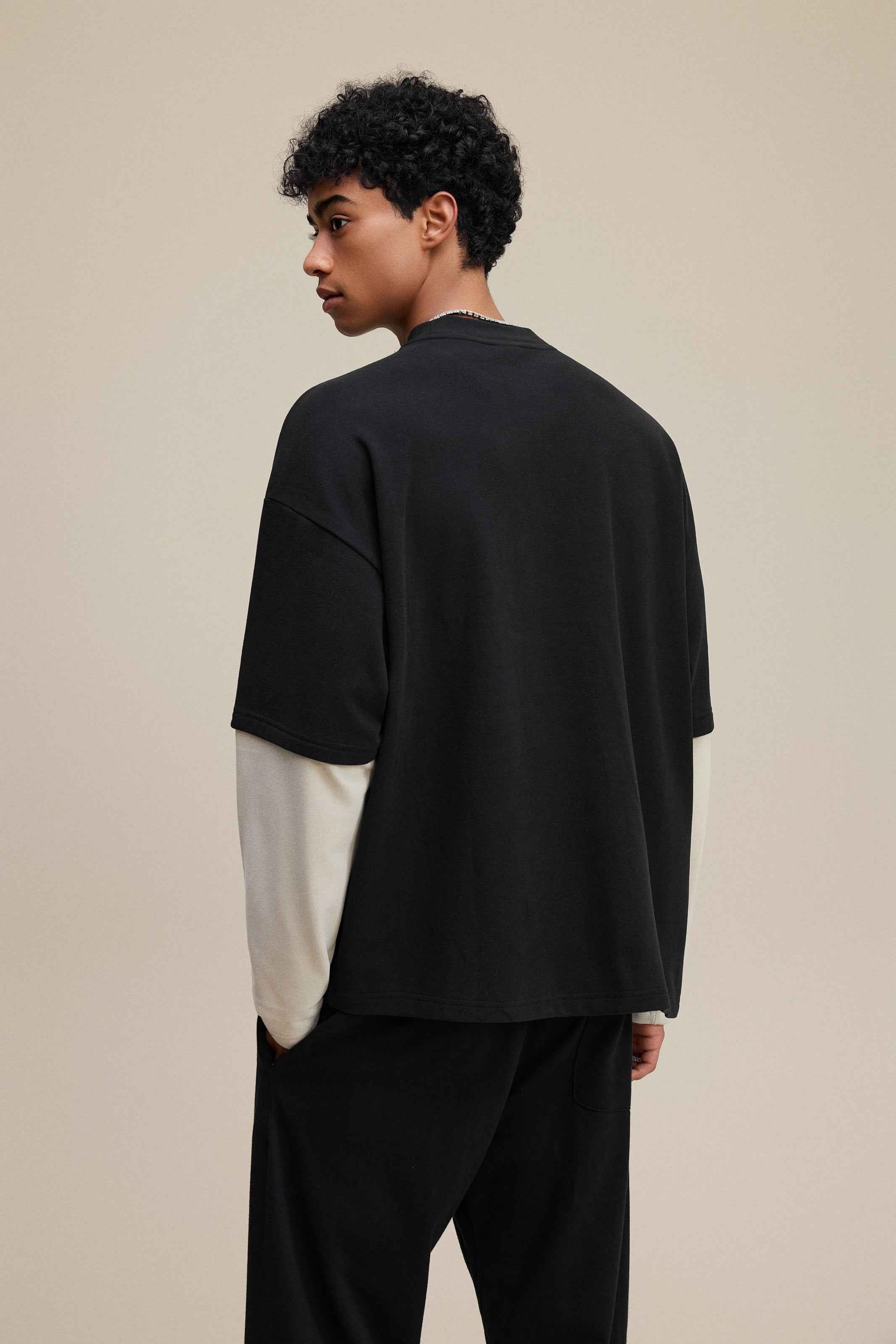 320GSM Unisex Faux Layered Solid Color Base Layer Long-Sleeve Tee