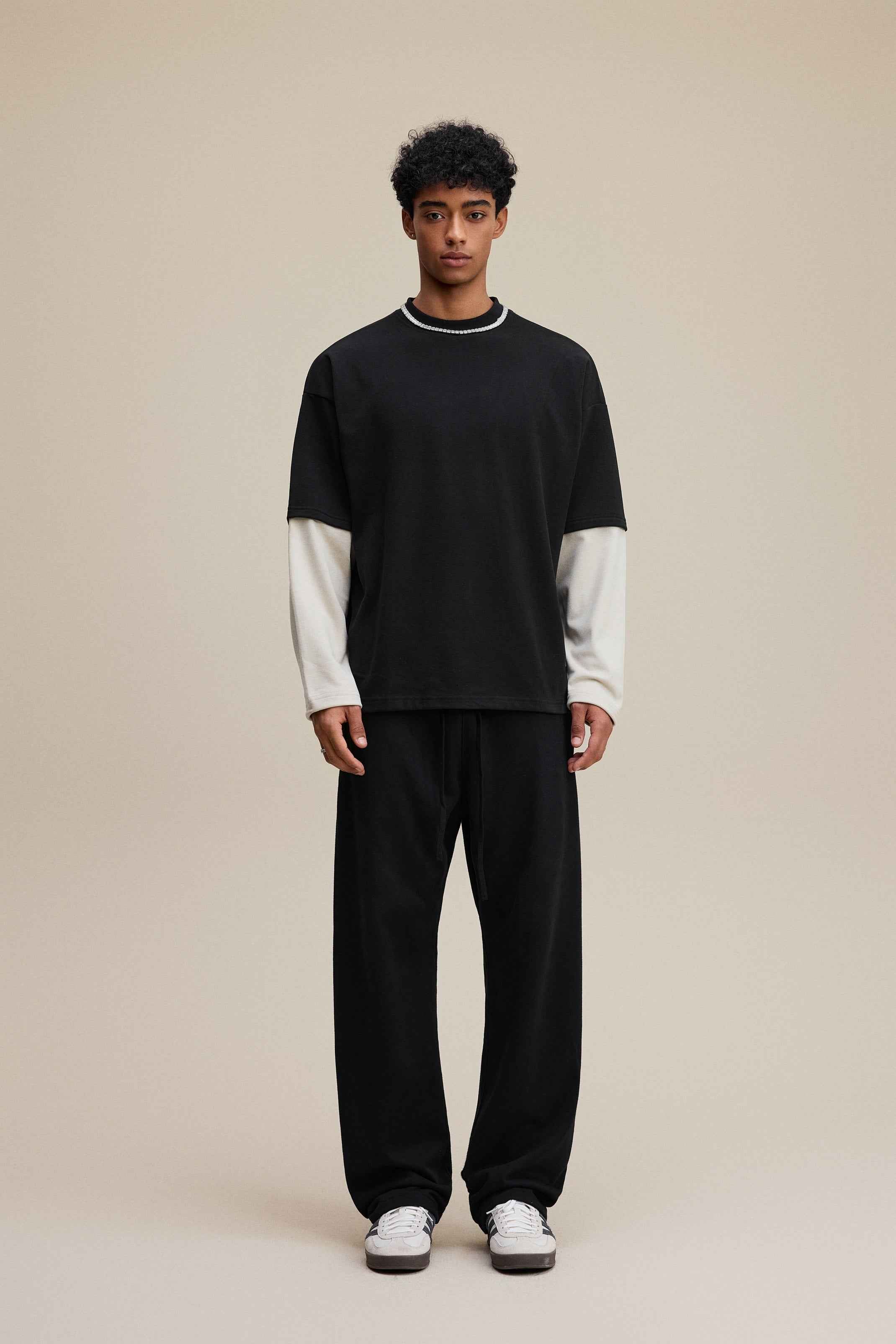 320GSM Unisex Faux Layered Solid Color Base Layer Long-Sleeve Tee