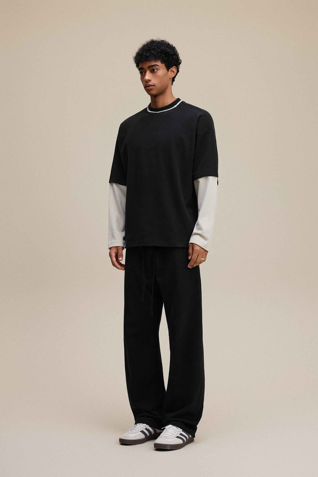 320GSM Unisex Faux Layered Solid Color Base Layer Long-Sleeve Tee