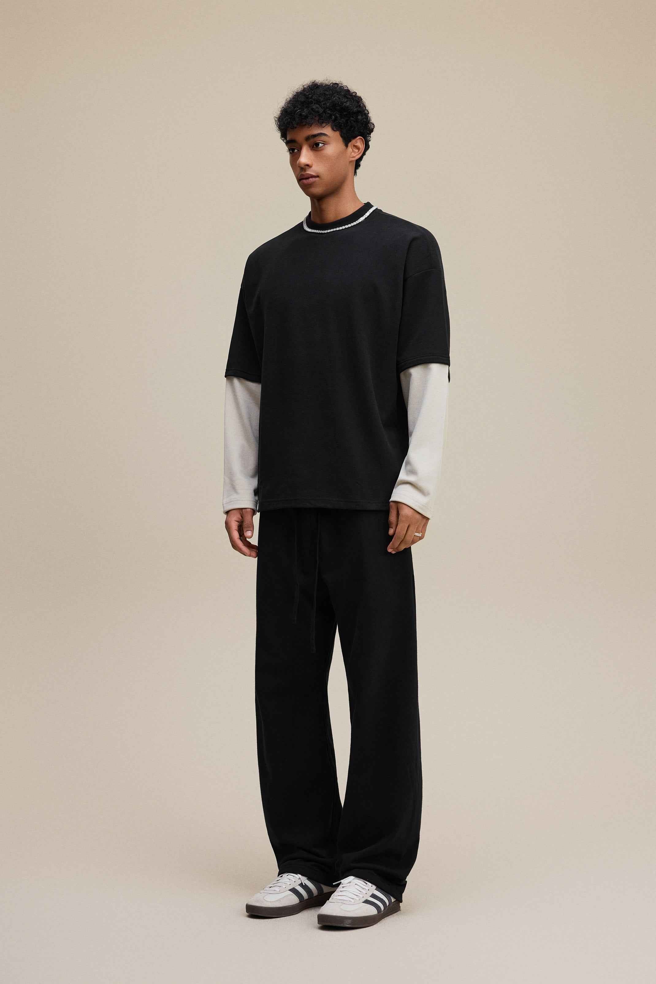 320GSM Unisex Faux Layered Solid Color Base Layer Long-Sleeve Tee