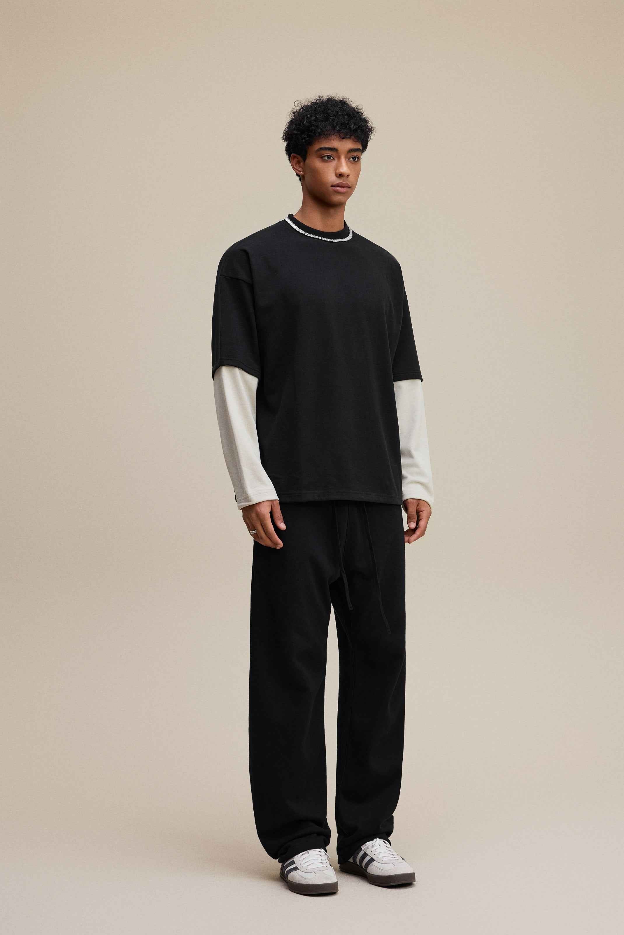 320GSM Unisex Faux Layered Solid Color Base Layer Long-Sleeve Tee