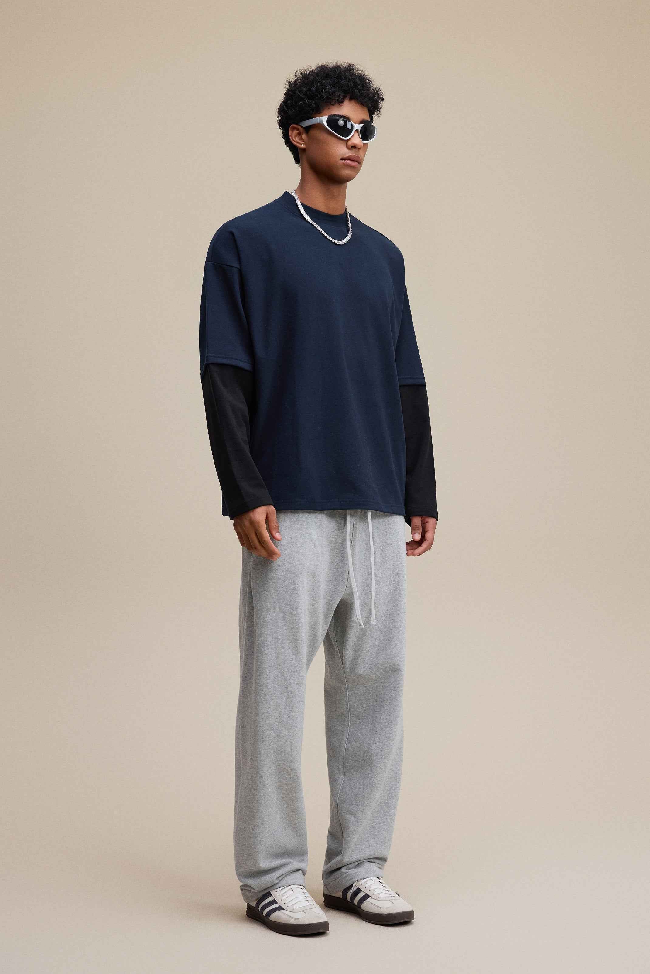 320GSM Unisex Faux Layered Solid Color Base Layer Long-Sleeve Tee