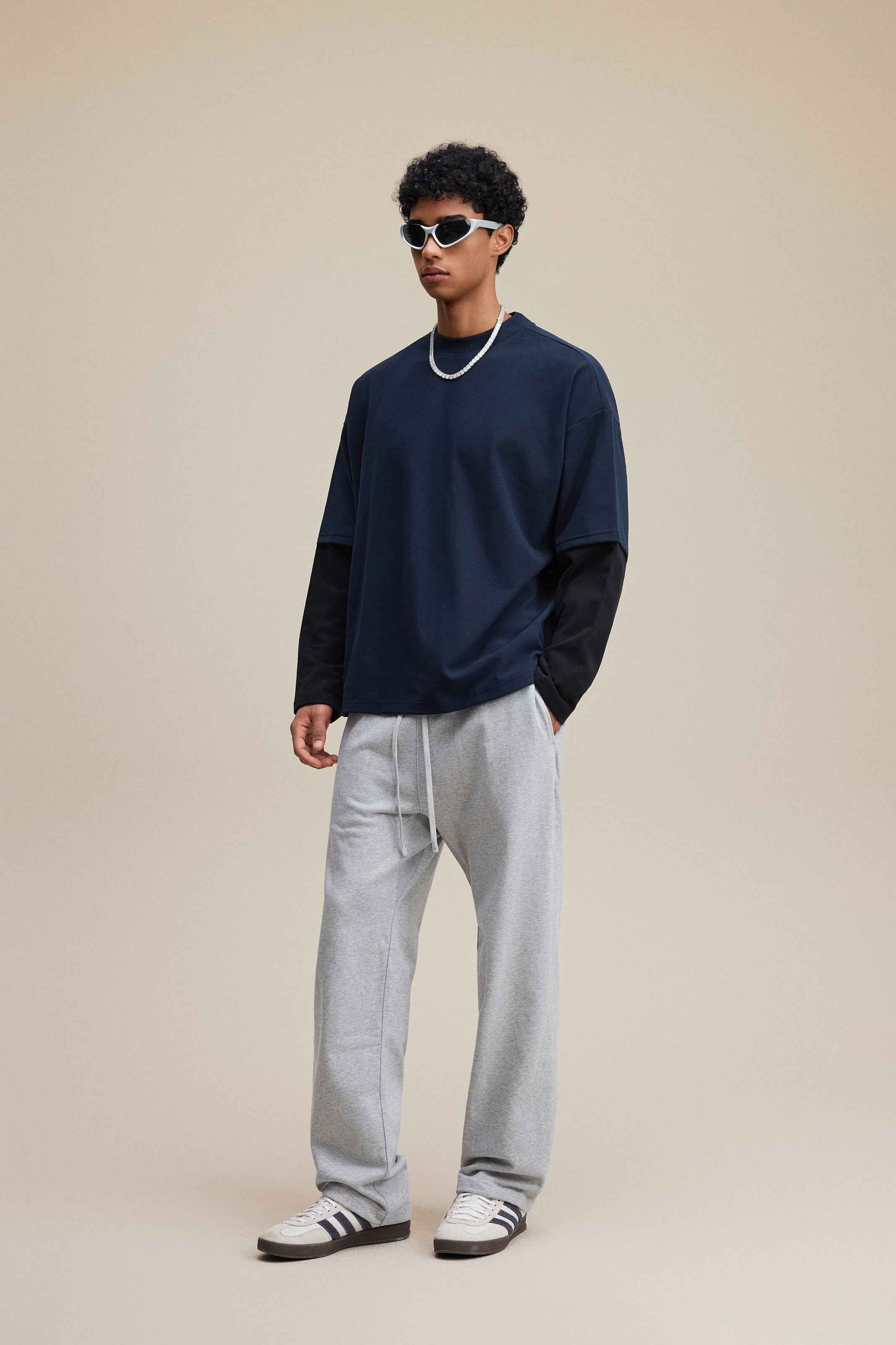 320GSM Unisex Faux Layered Solid Color Base Layer Long-Sleeve Tee