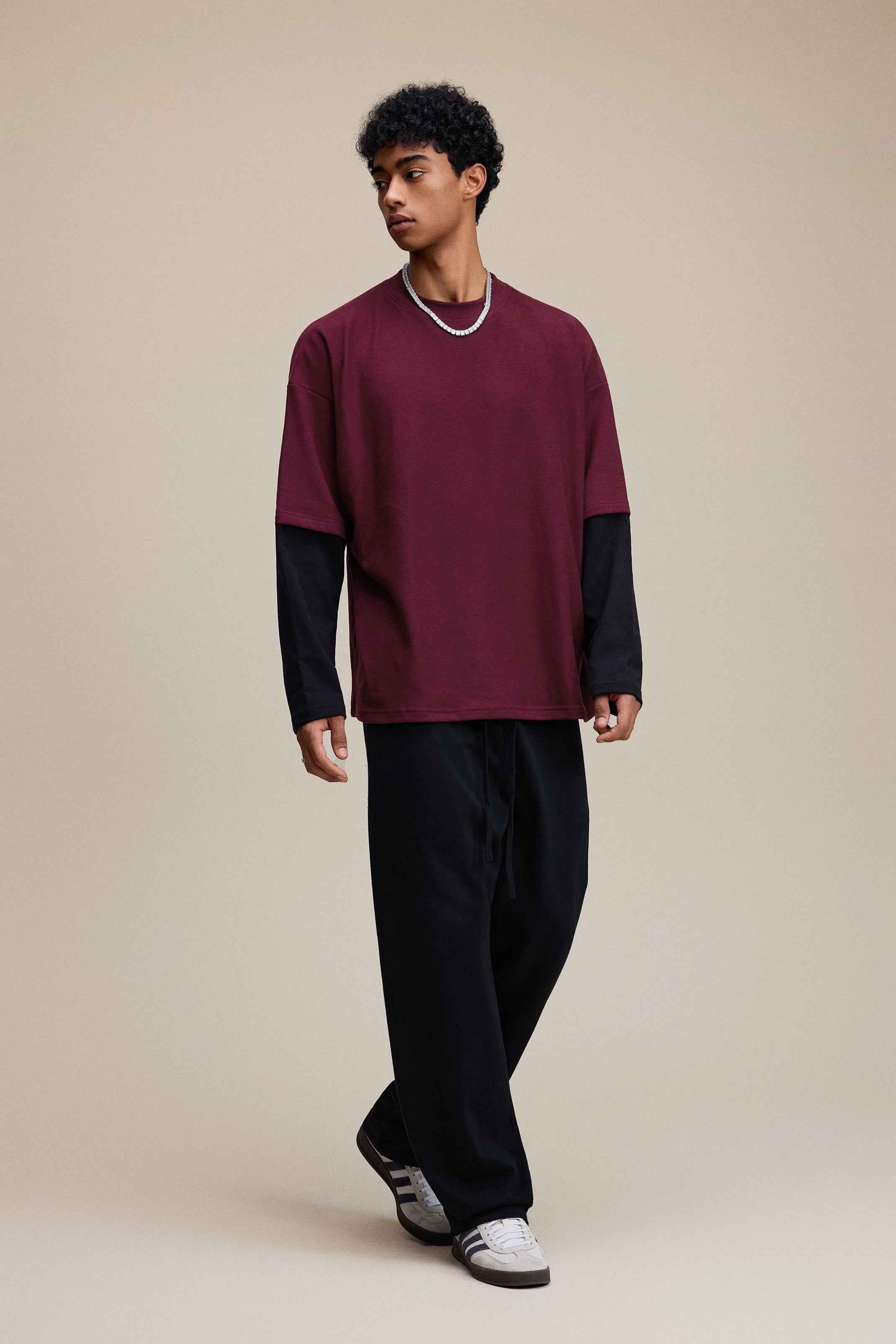 320GSM Unisex Faux Layered Solid Color Base Layer Long-Sleeve Tee