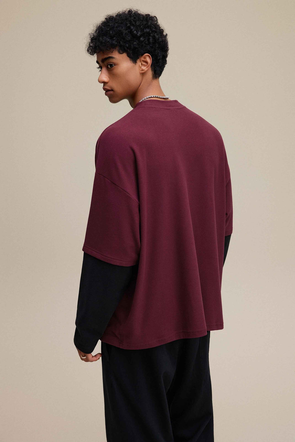 320GSM Unisex Faux Layered Solid Color Base Layer Long-Sleeve Tee