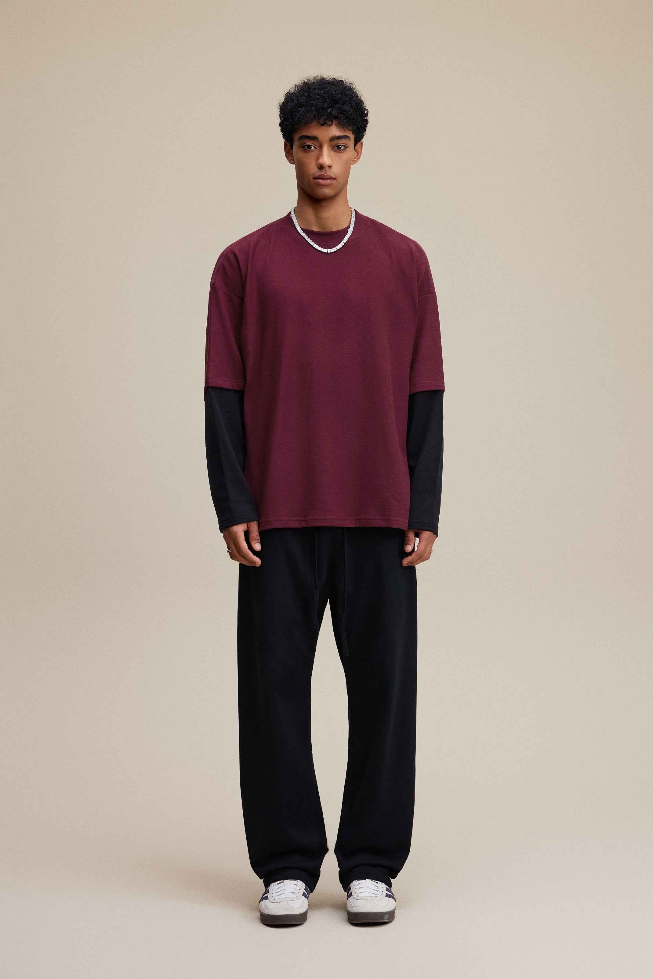 320GSM Unisex Faux Layered Solid Color Base Layer Long-Sleeve Tee