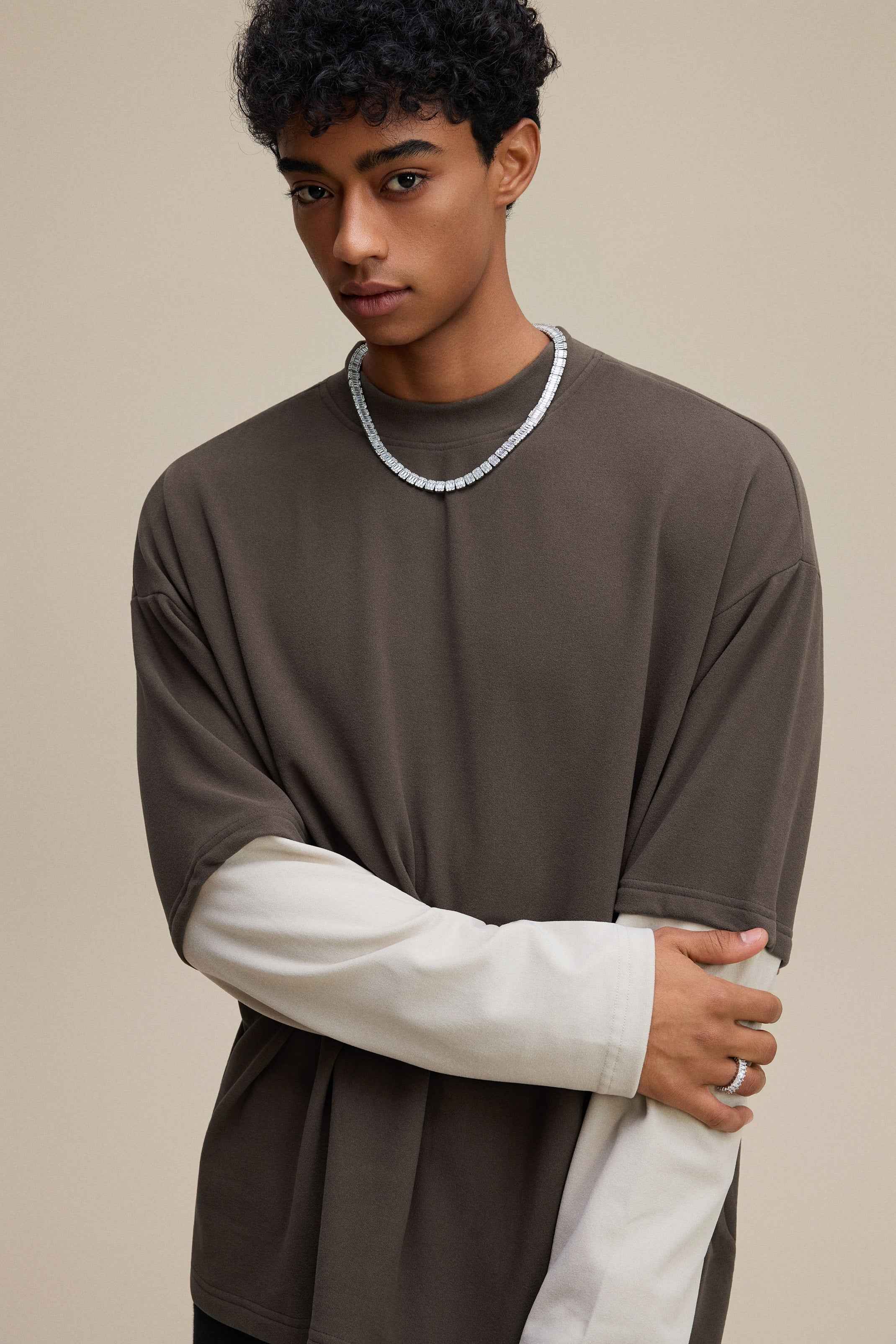 320GSM Unisex Faux Layered Solid Color Base Layer Long-Sleeve Tee