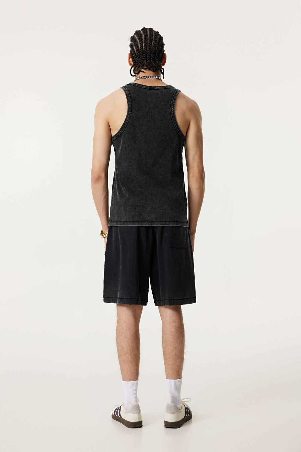 350GSM Men's Fried-Color Stretch Ribbed Muscle Tee