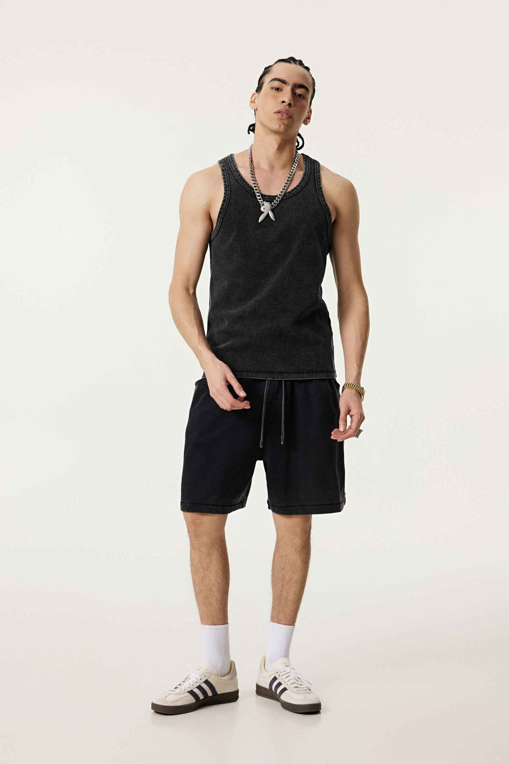 350GSM Men's Fried-Color Stretch Ribbed Muscle Tee
