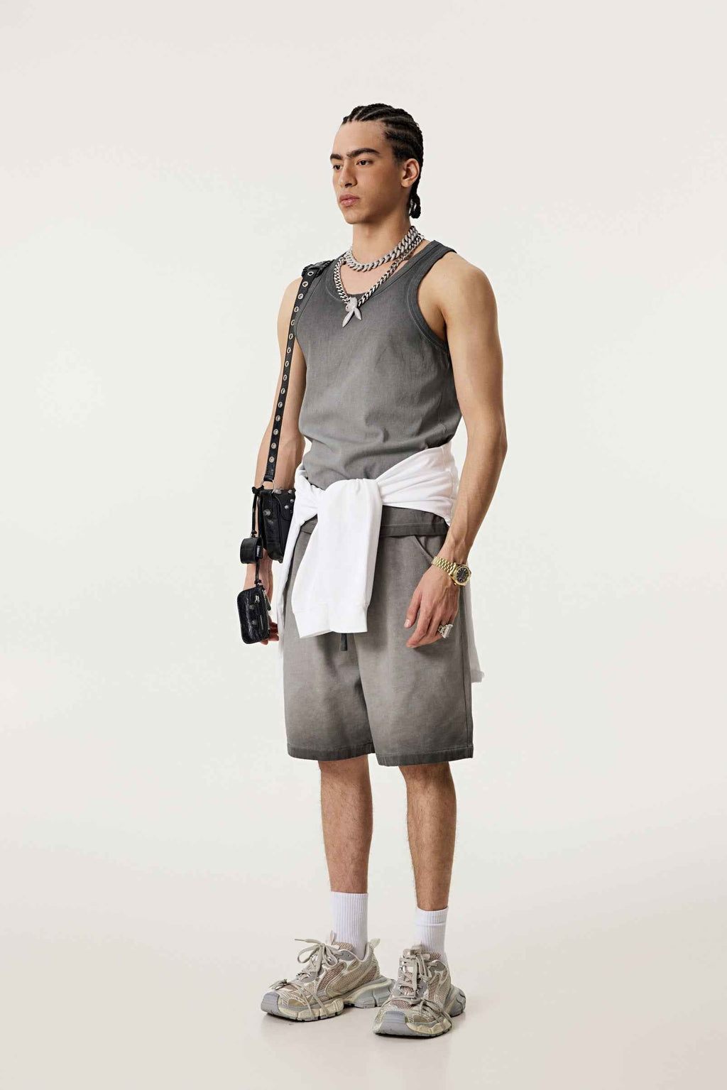 350GSM Men's Fried-Color Stretch Ribbed Muscle Tee
