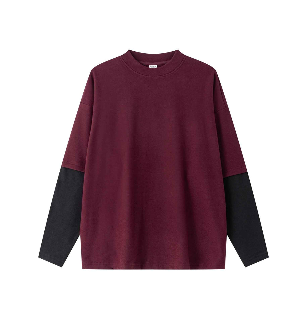 320GSM Unisex Faux Layered Solid Color Base Layer Long-Sleeve Tee