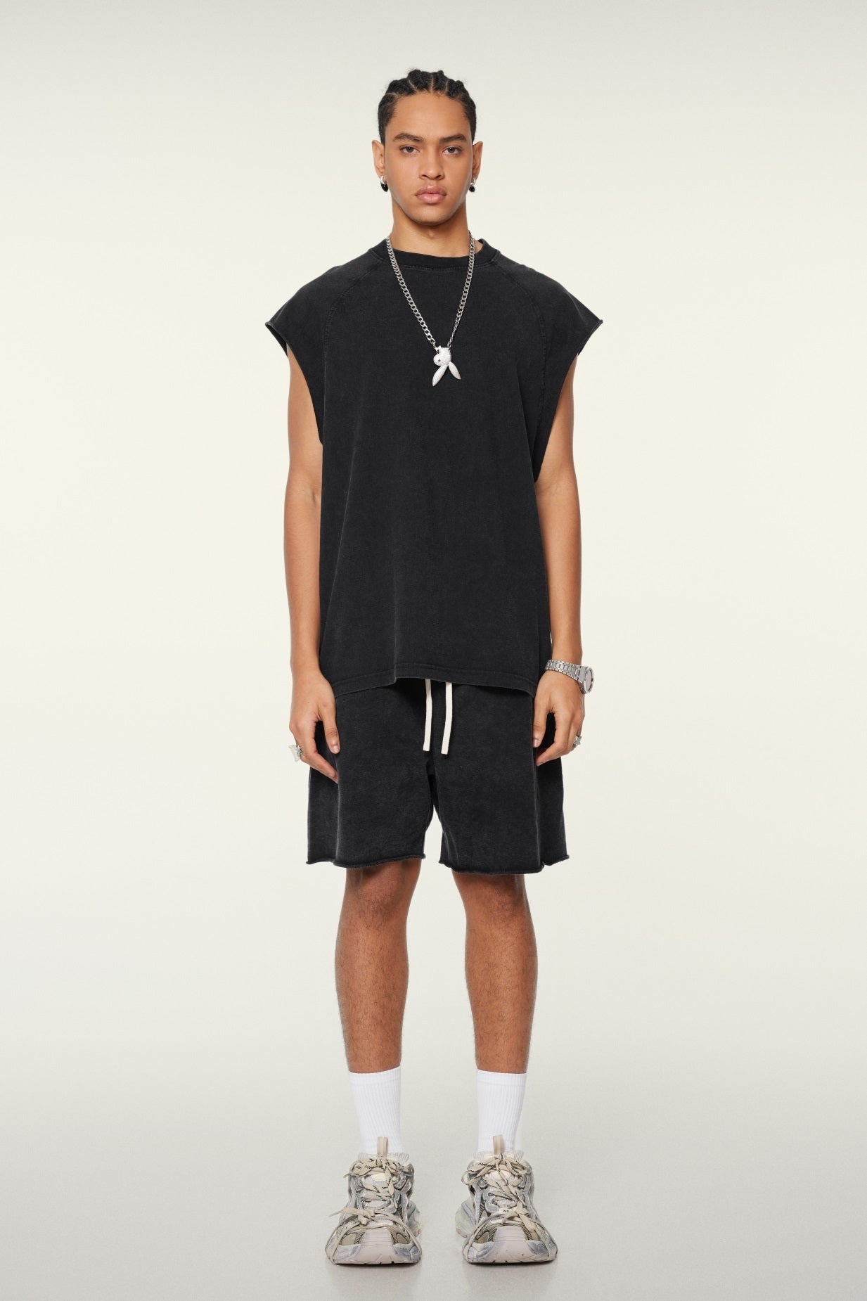285GSM Men‘s Raglan-Style Snow-Wash Muscle Tee