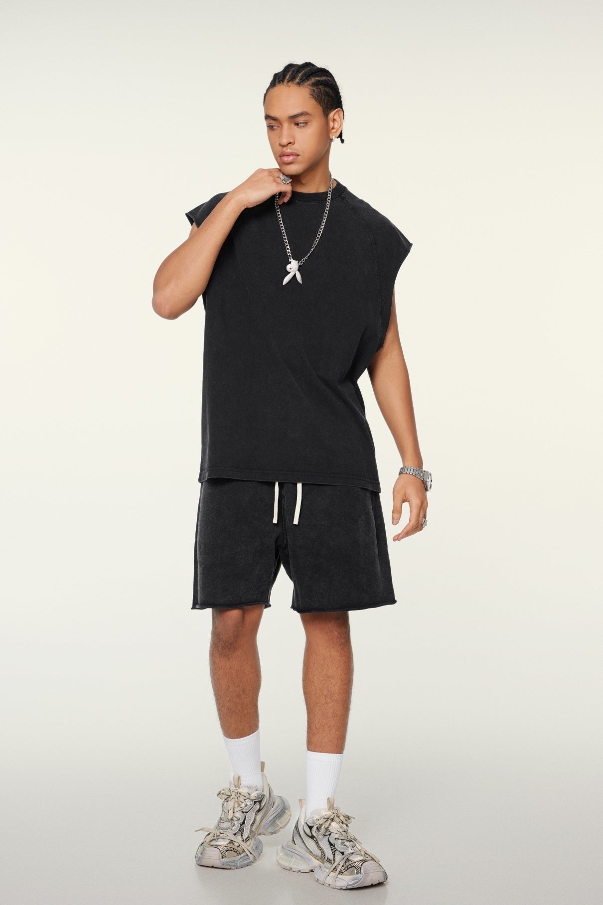 285GSM Men‘s Raglan-Style Snow-Wash Muscle Tee