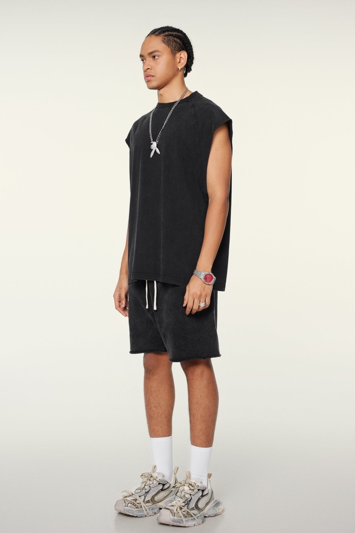 285GSM Men‘s Raglan-Style Snow-Wash Muscle Tee