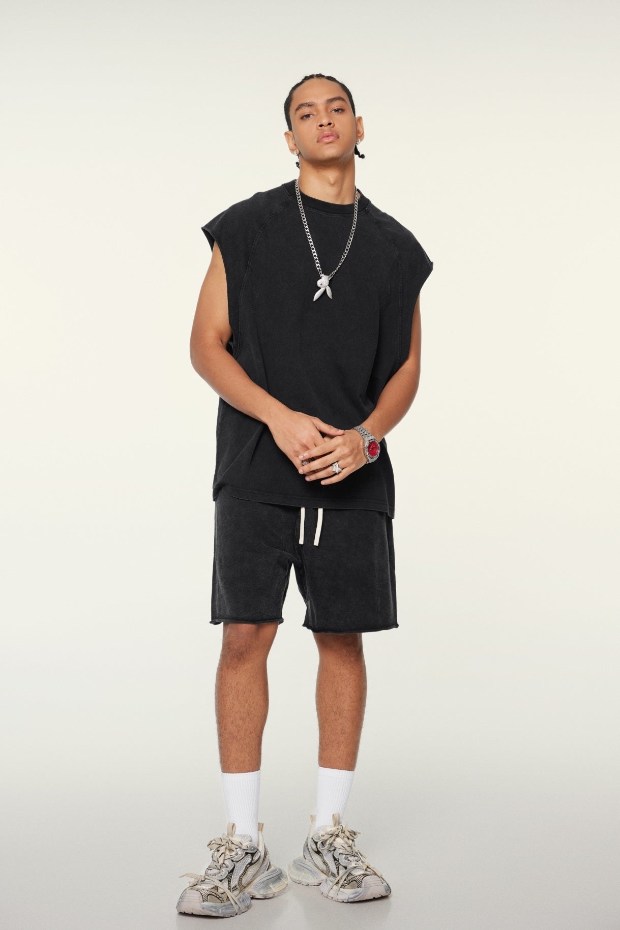 285GSM Men‘s Raglan-Style Snow-Wash Muscle Tee
