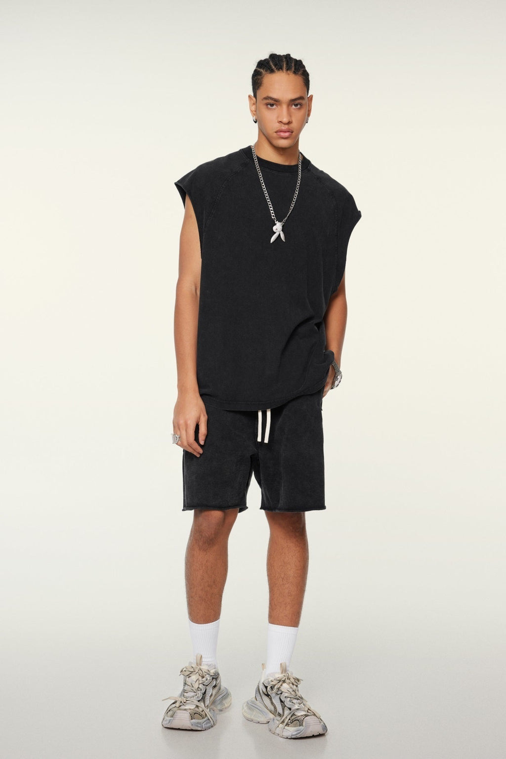 285GSM Men‘s Raglan-Style Snow-Wash Muscle Tee