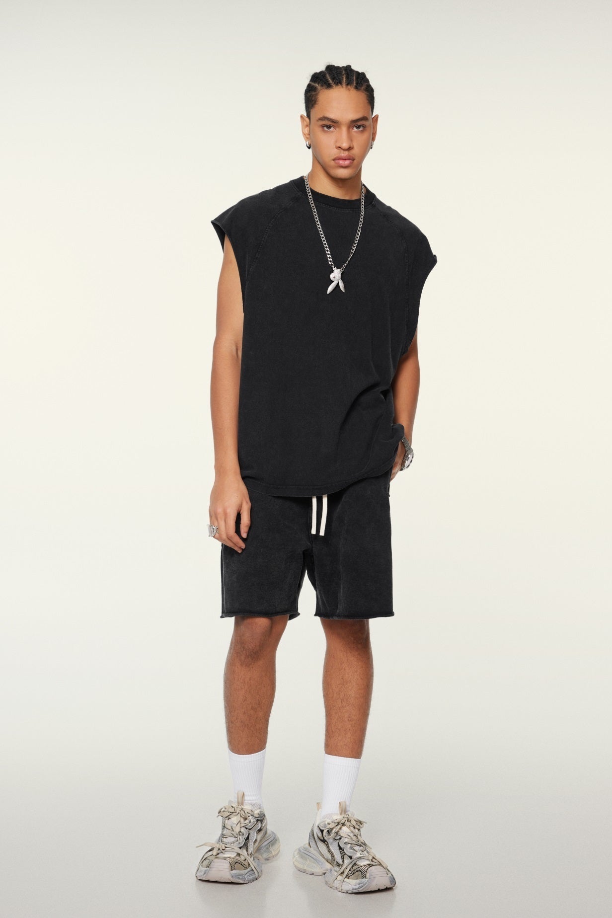 285GSM Men‘s Raglan-Style Snow-Wash Muscle Tee