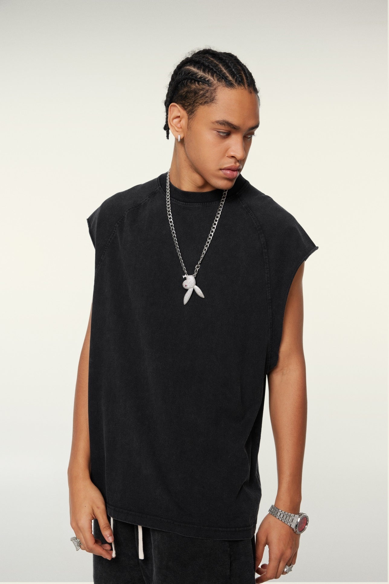 285GSM Men‘s Raglan-Style Snow-Wash Muscle Tee