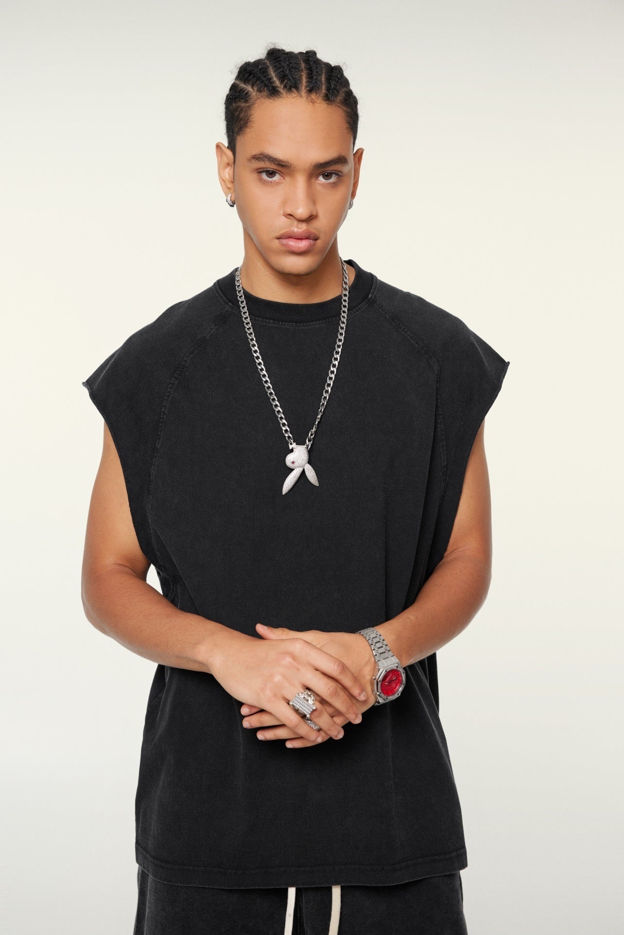 285GSM Men‘s Raglan-Style Snow-Wash Muscle Tee