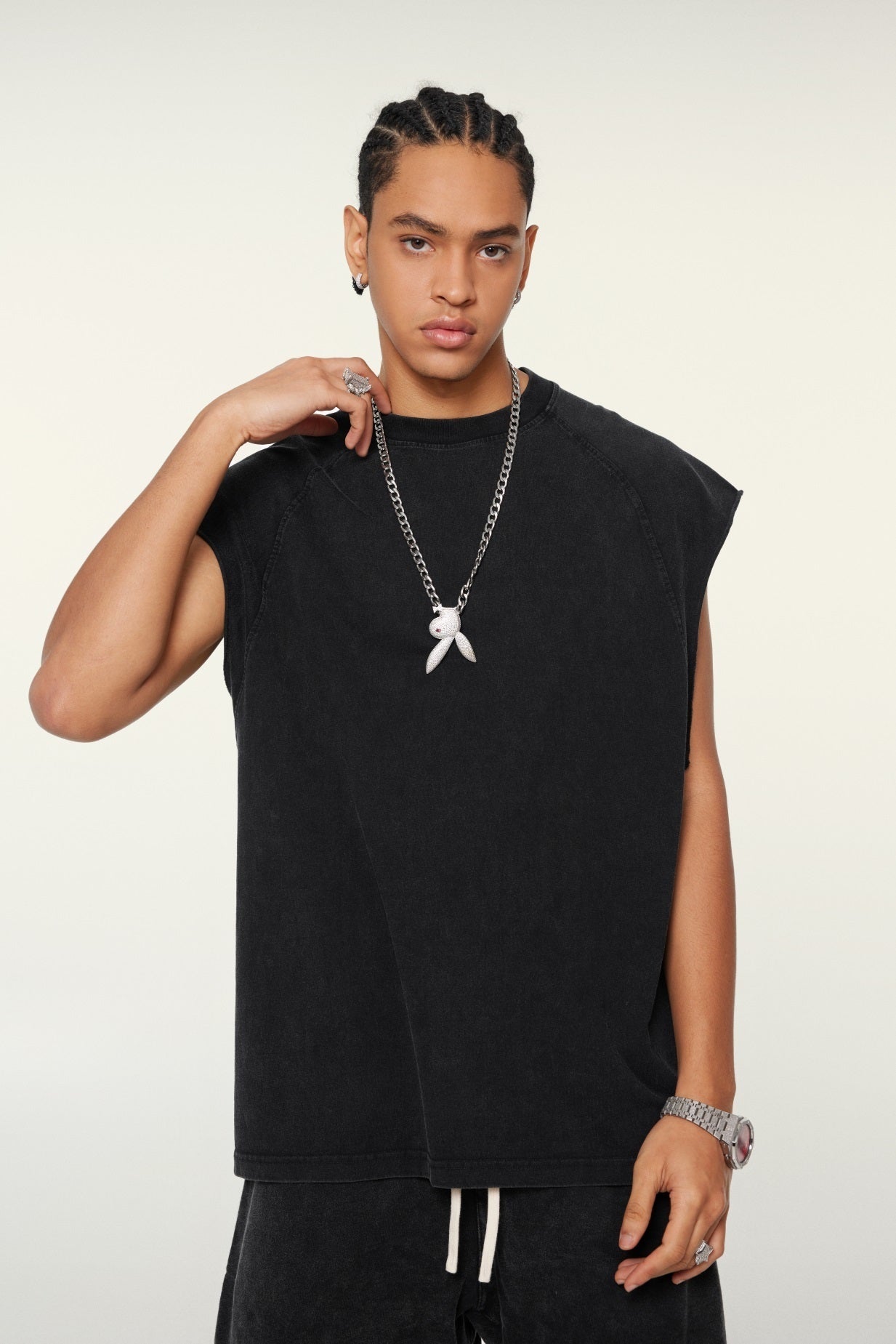 285GSM Men‘s Raglan-Style Snow-Wash Muscle Tee