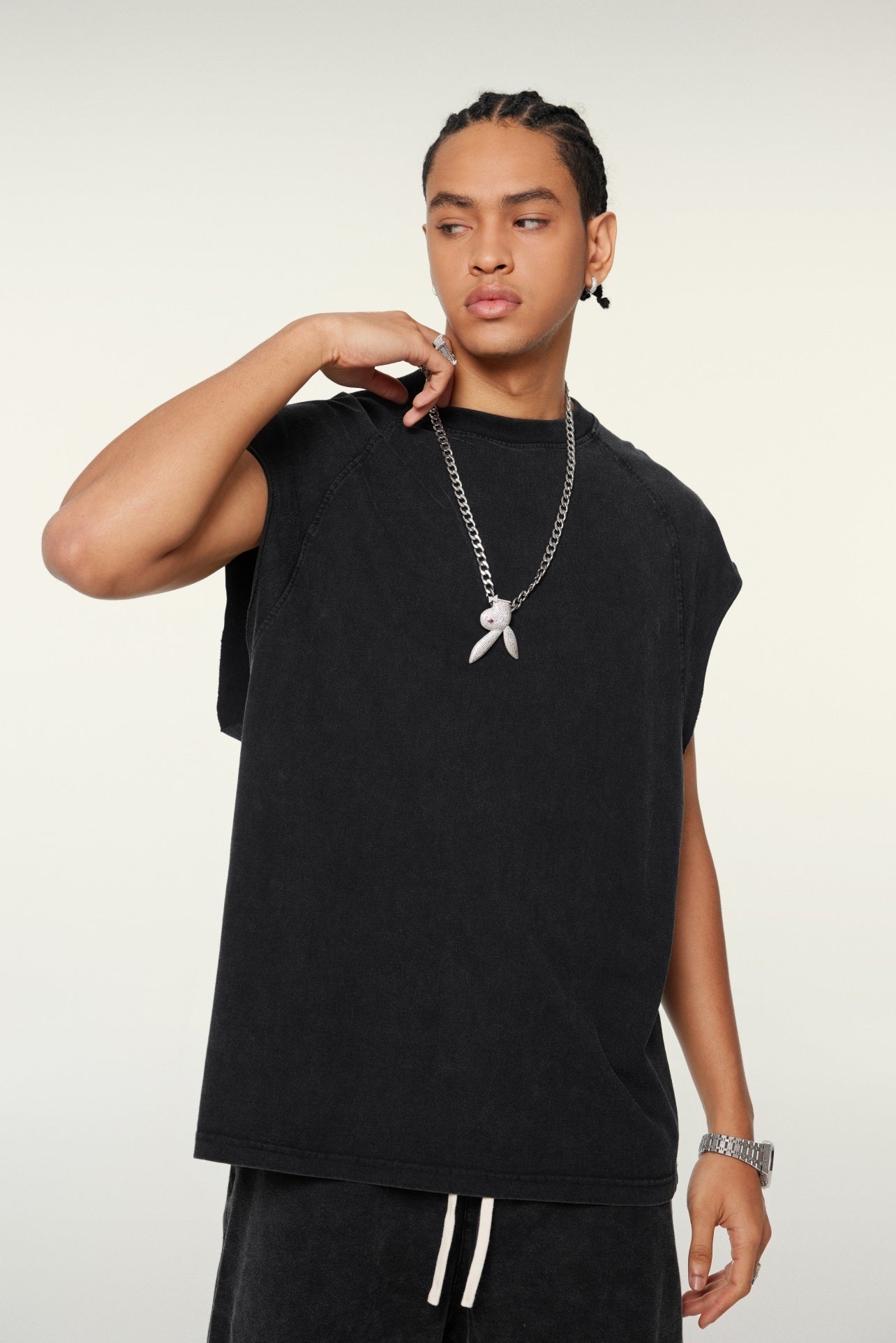285GSM Men‘s Raglan-Style Snow-Wash Muscle Tee