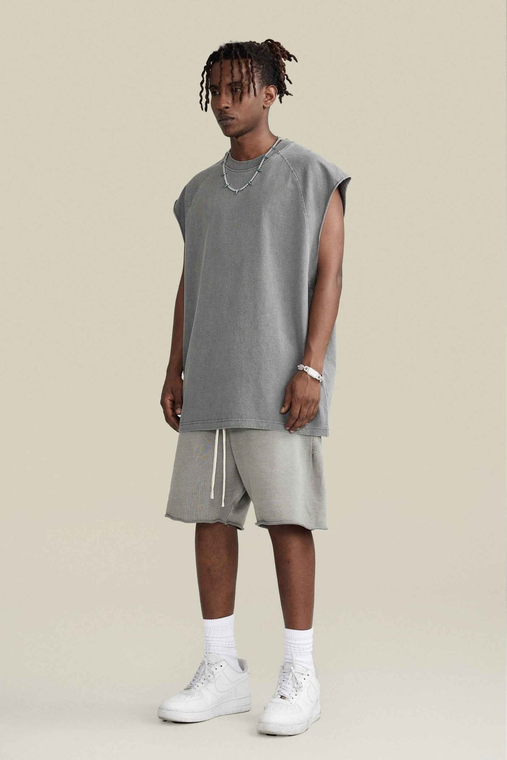 285GSM Men‘s Raglan-Style Snow-Wash Muscle Tee