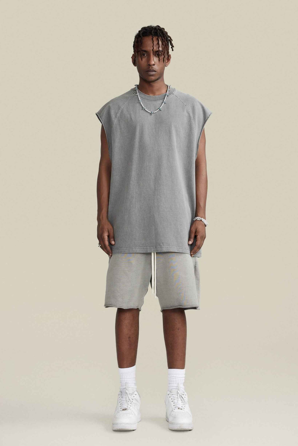 285GSM Men‘s Raglan-Style Snow-Wash Muscle Tee