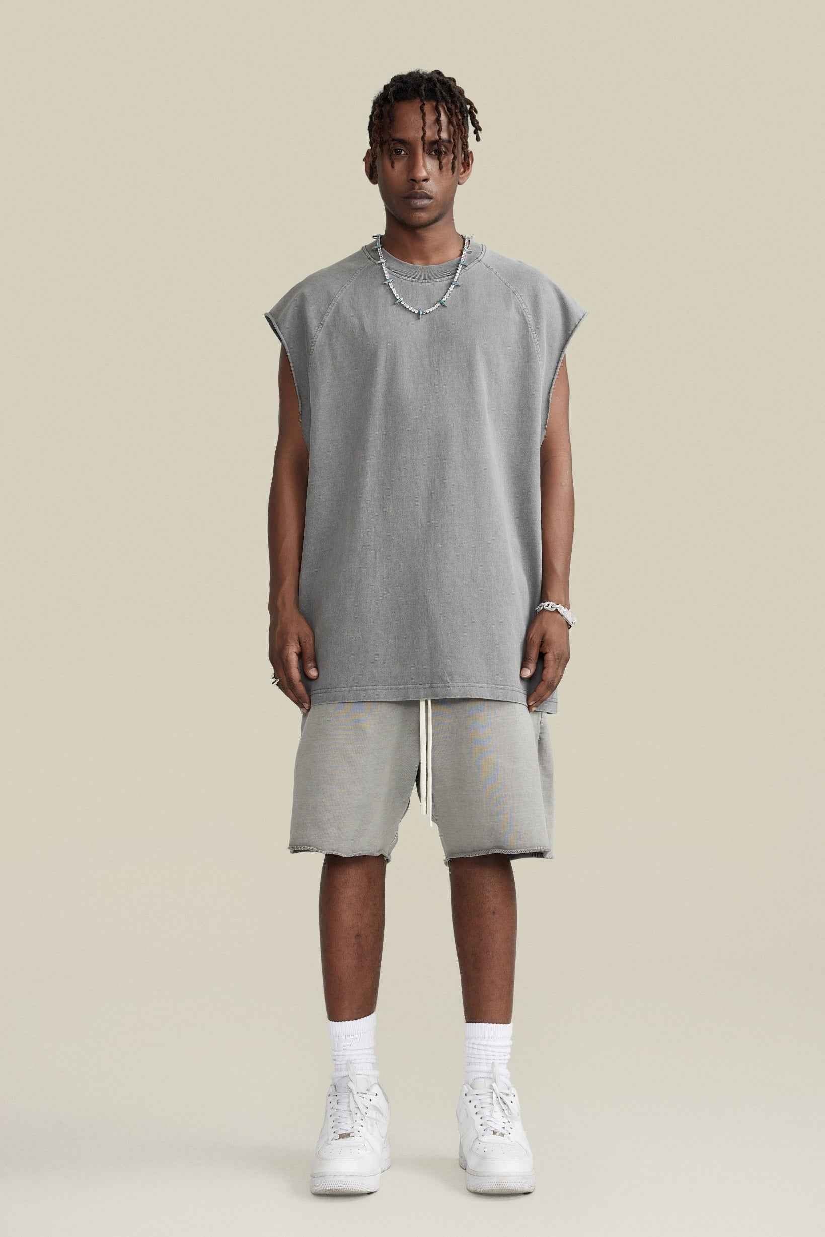 285GSM Men‘s Raglan-Style Snow-Wash Muscle Tee