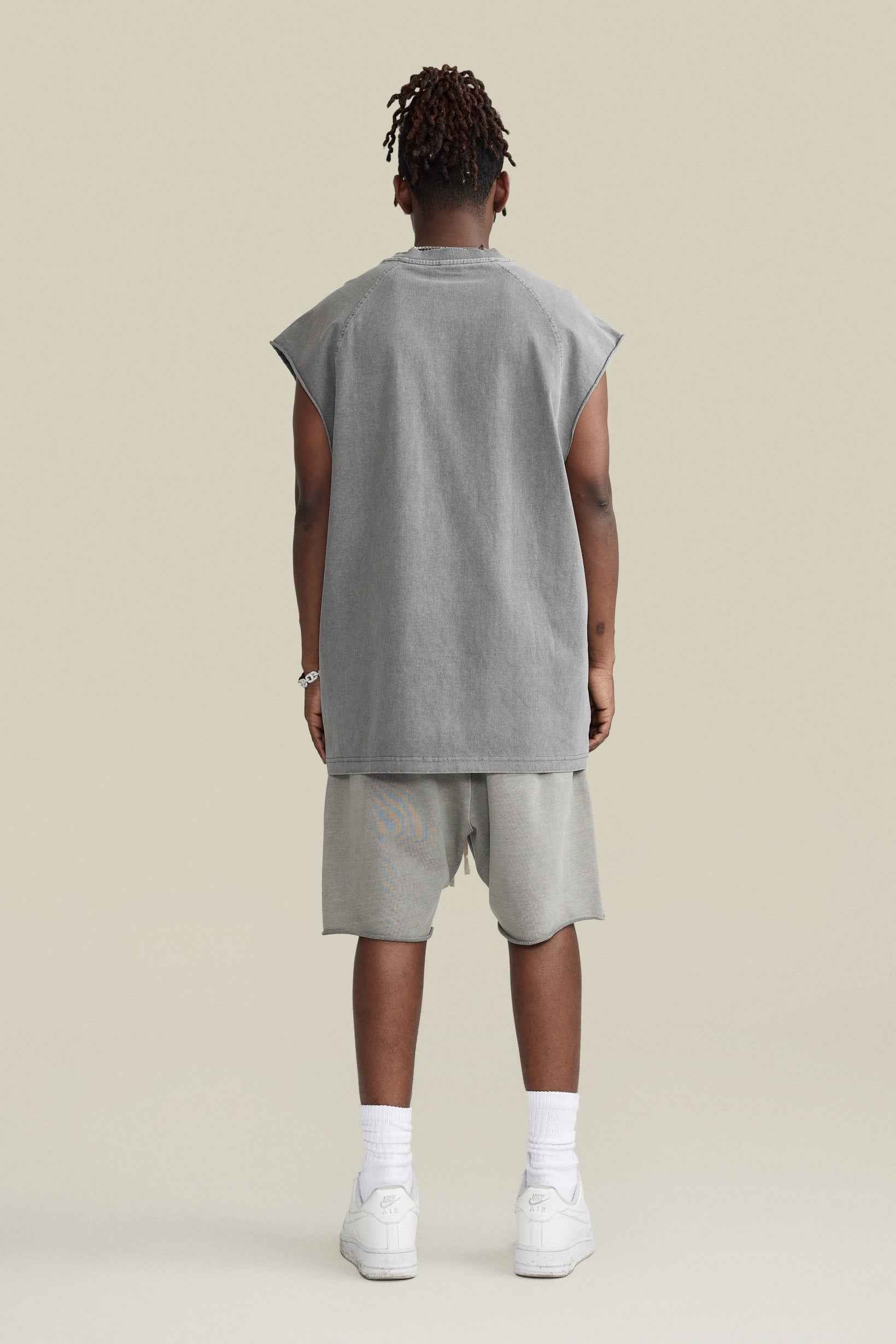 285GSM Men‘s Raglan-Style Snow-Wash Muscle Tee