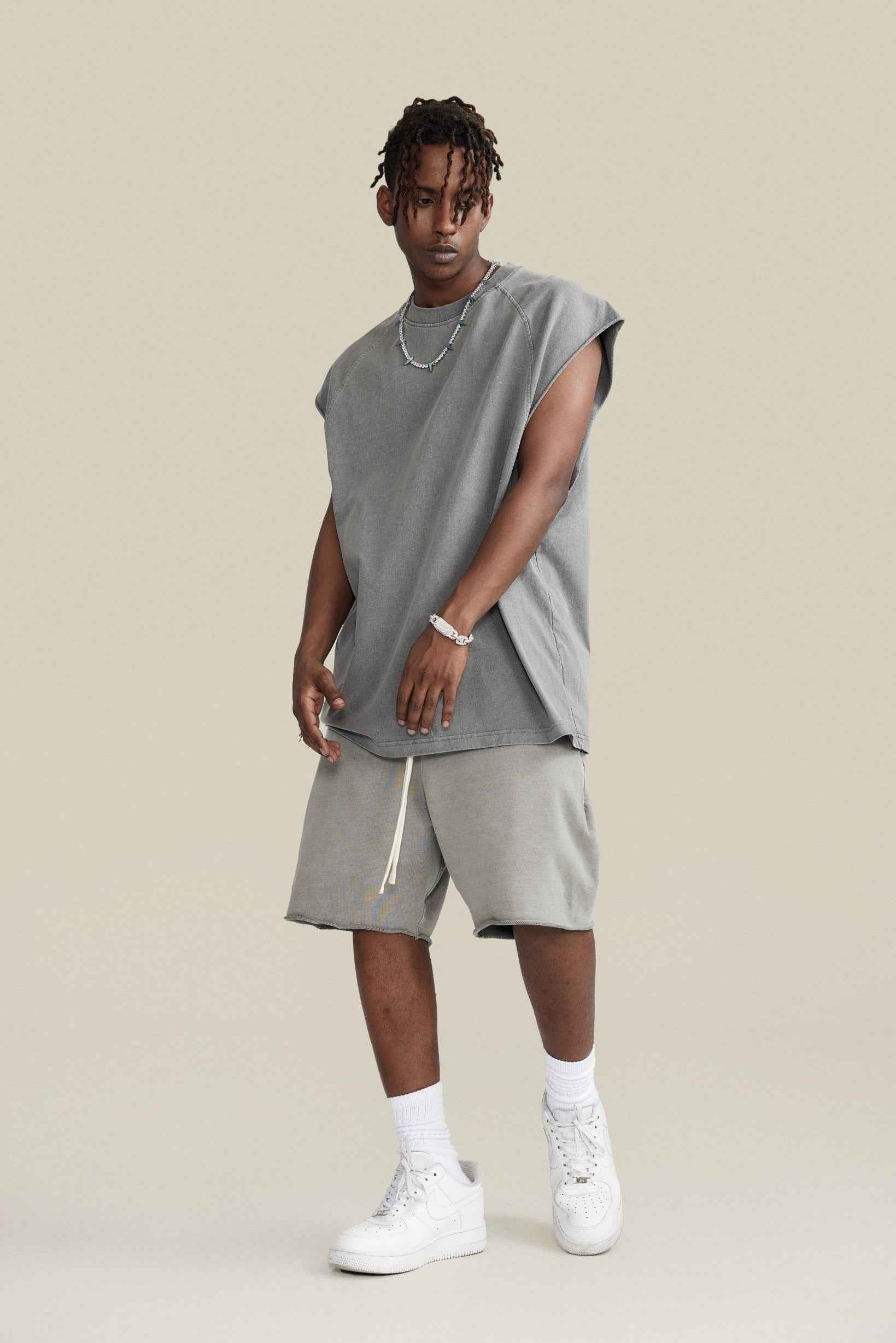 285GSM Men‘s Raglan-Style Snow-Wash Muscle Tee