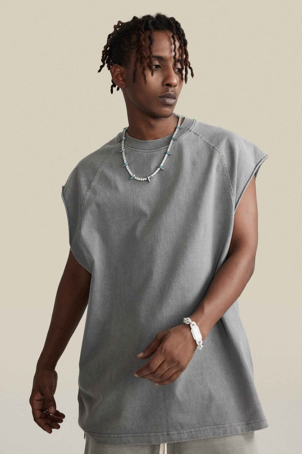 285GSM Men‘s Raglan-Style Snow-Wash Muscle Tee