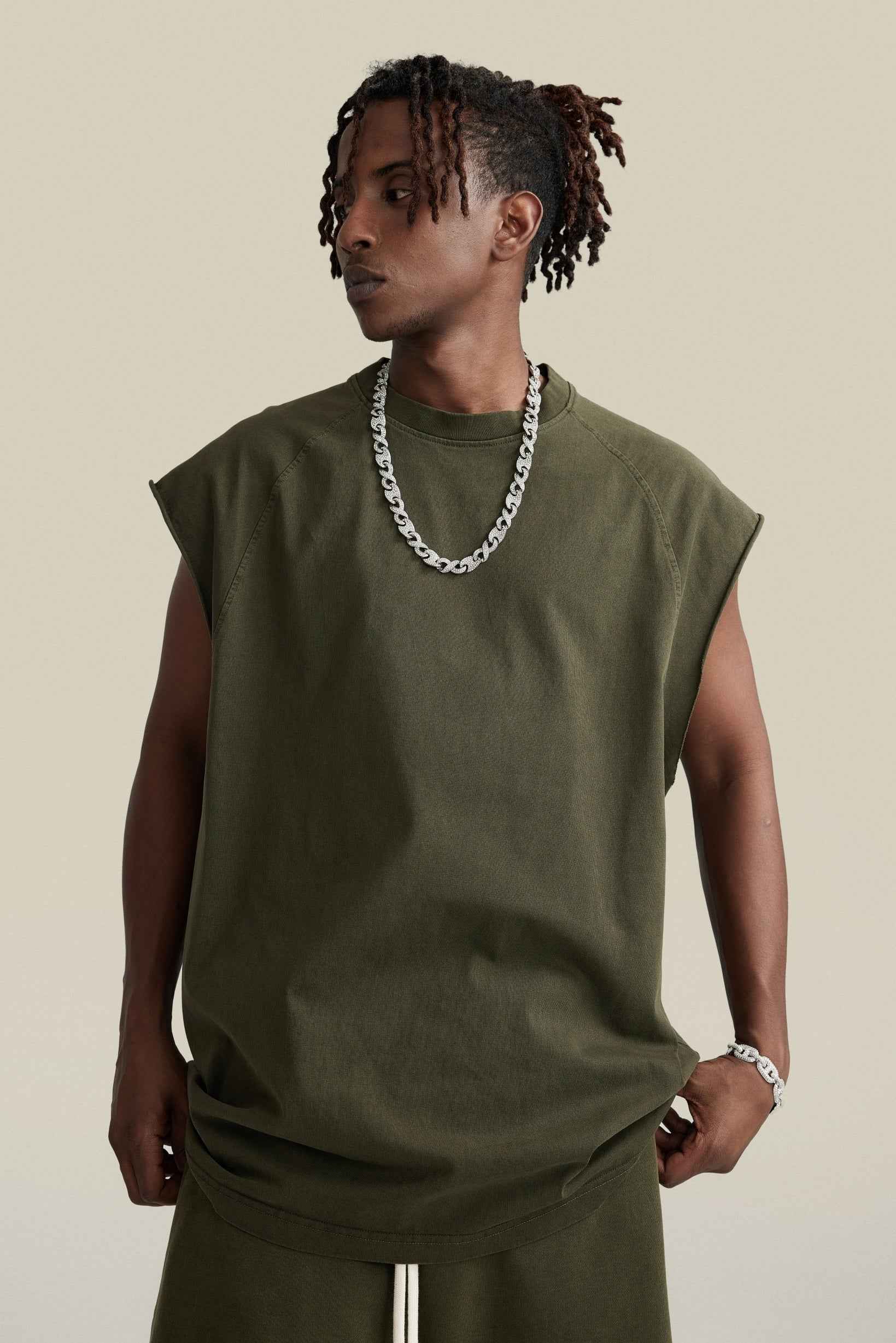 285GSM Men‘s Raglan-Style Snow-Wash Muscle Tee